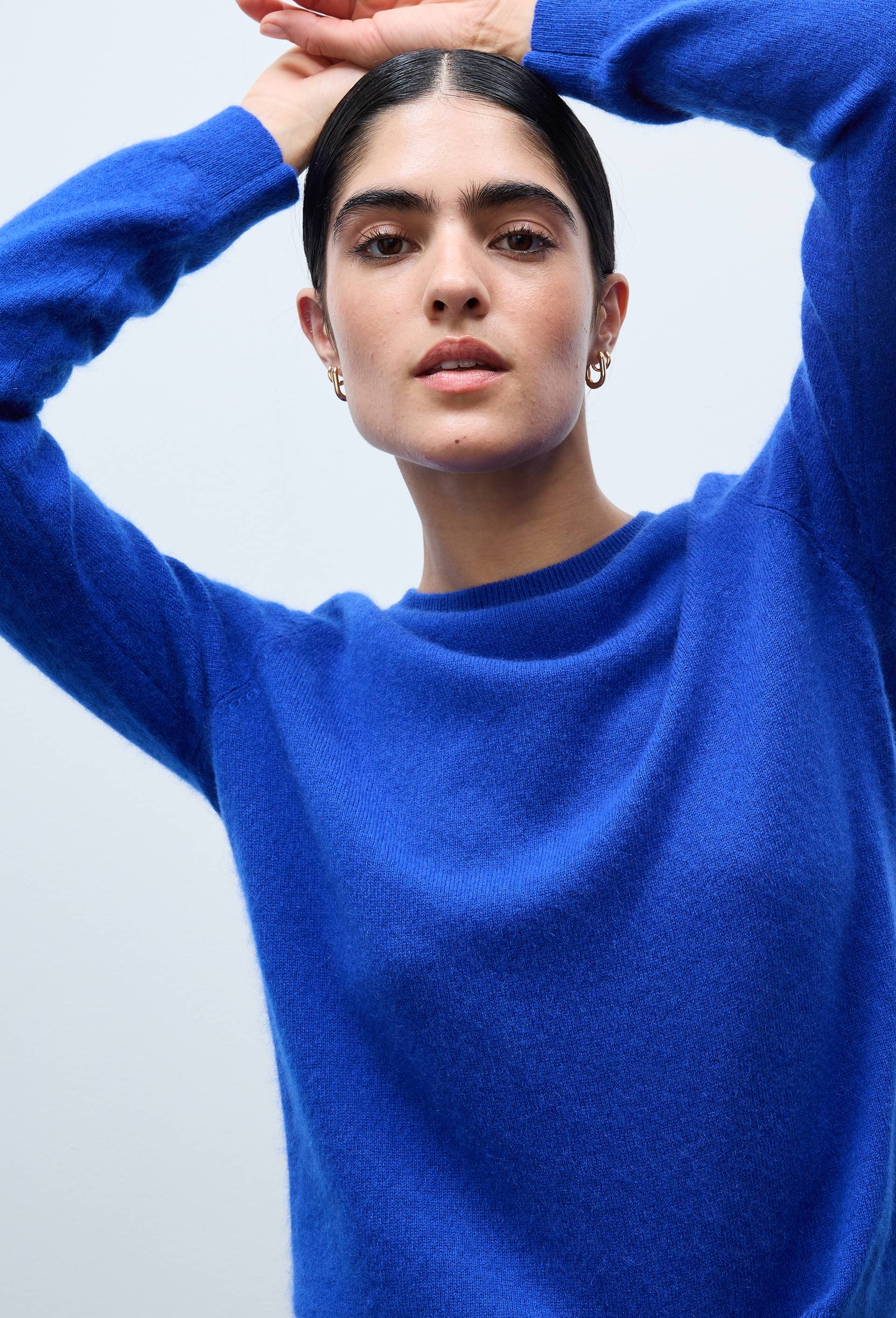 Pull uni col rond en 100% cachemire, Bleu, large image number 0.0