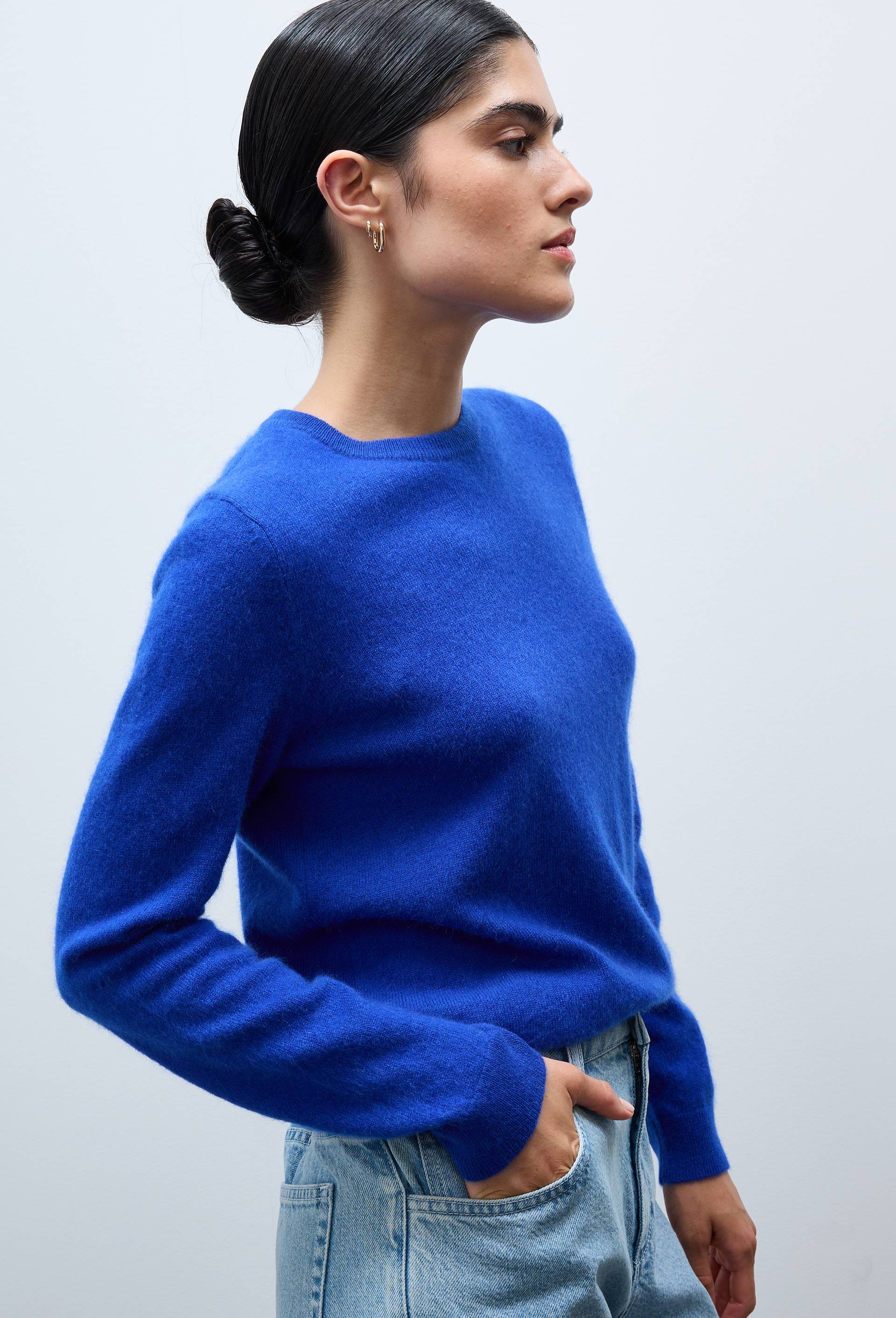 Pull uni col rond en 100% cachemire, Bleu, large image number 1