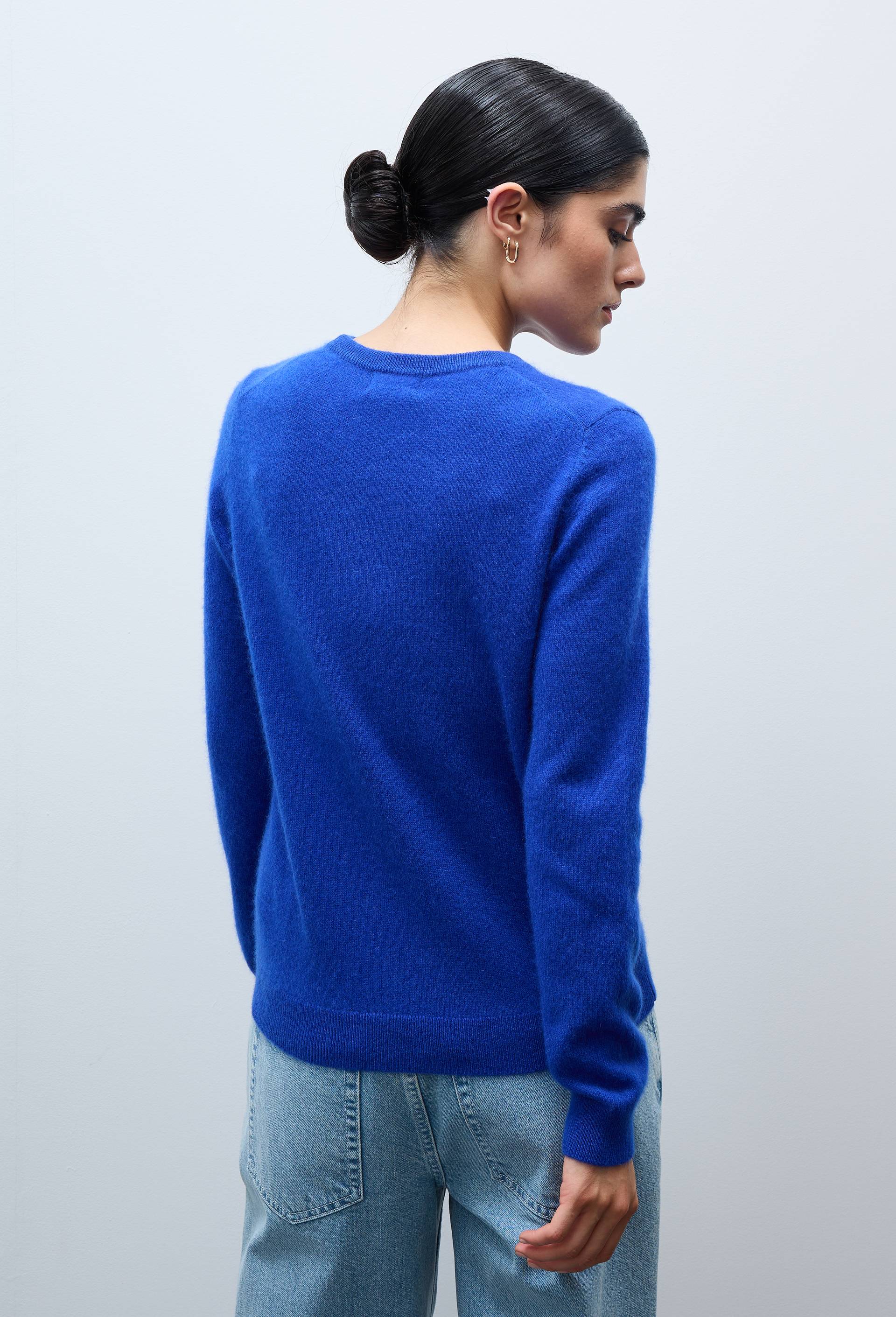 Pull uni col rond en 100% cachemire, Bleu, large image number 2