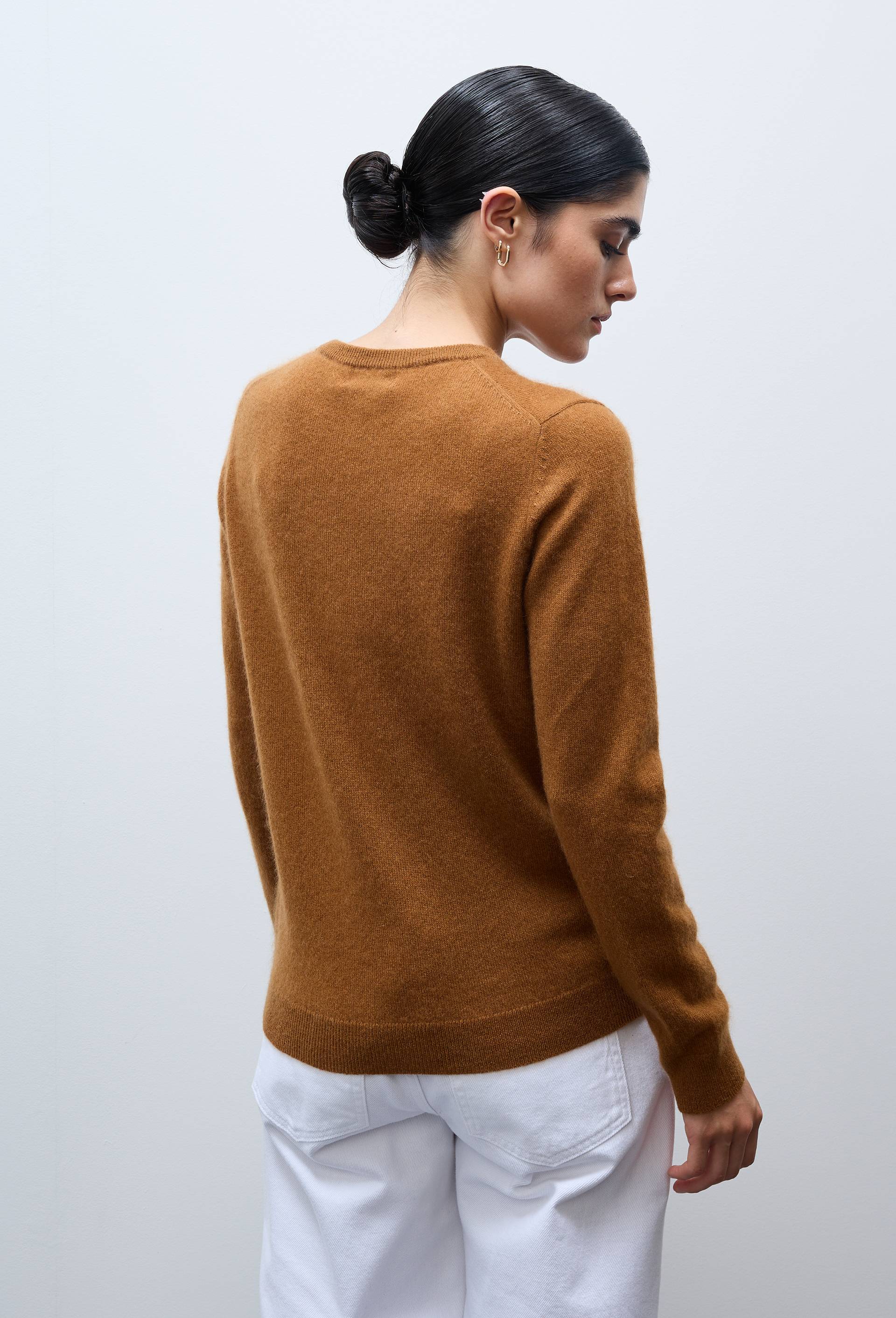 Pull uni col rond en 100% cachemire, Brun, large image number 2.0