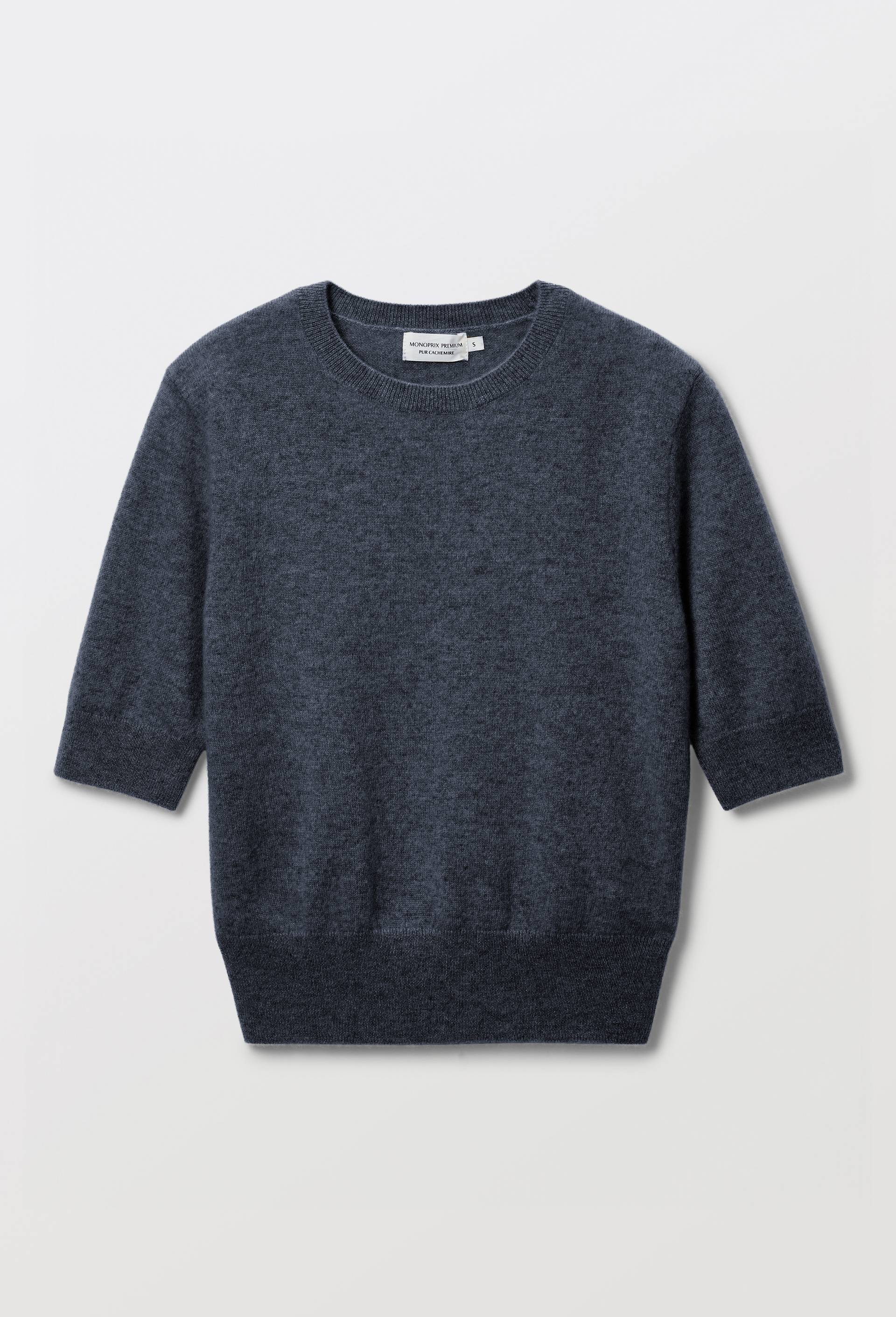 Pull uni manches courtes en 100% cachemire, Gris fonc&eacute;, large image number 3