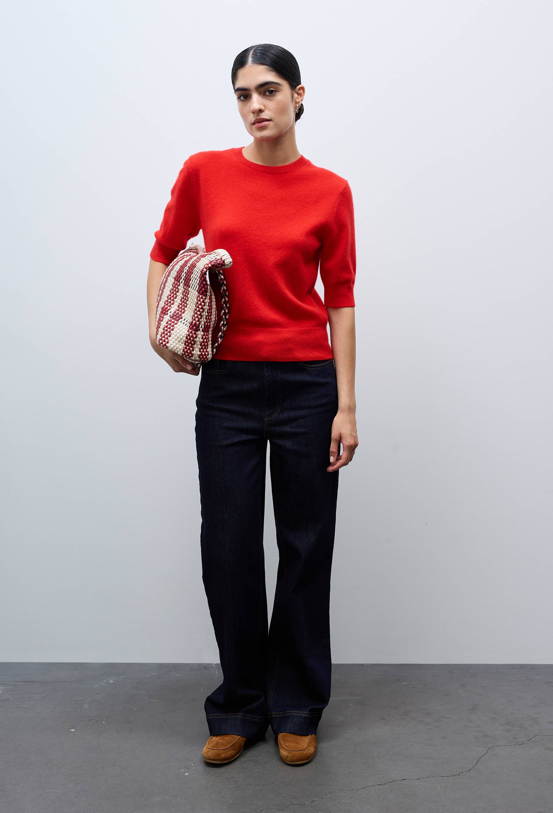 Pull uni manches courtes en 100% cachemire, Rouge, large image number 1