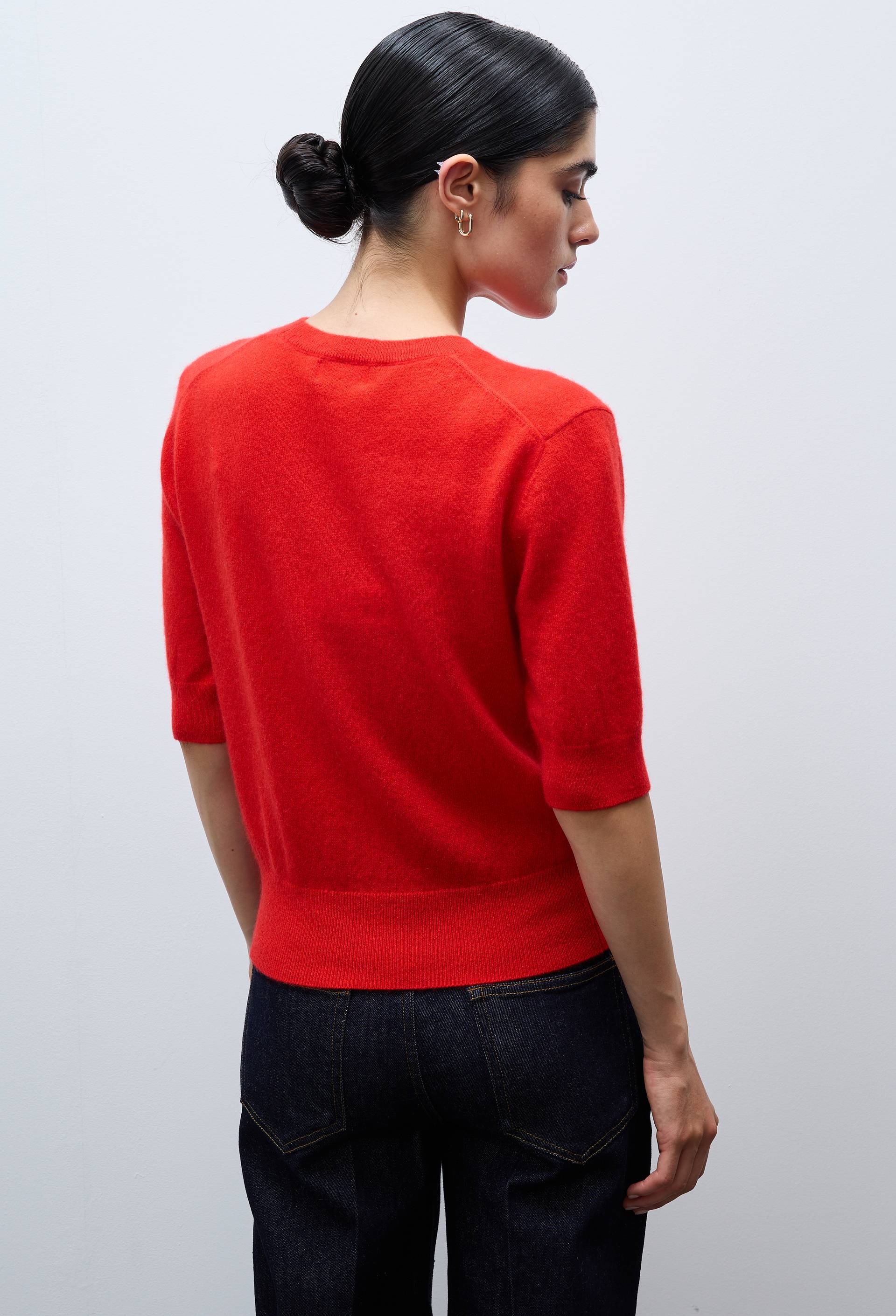 Pull uni manches courtes en 100% cachemire, Rouge, large image number 2.0