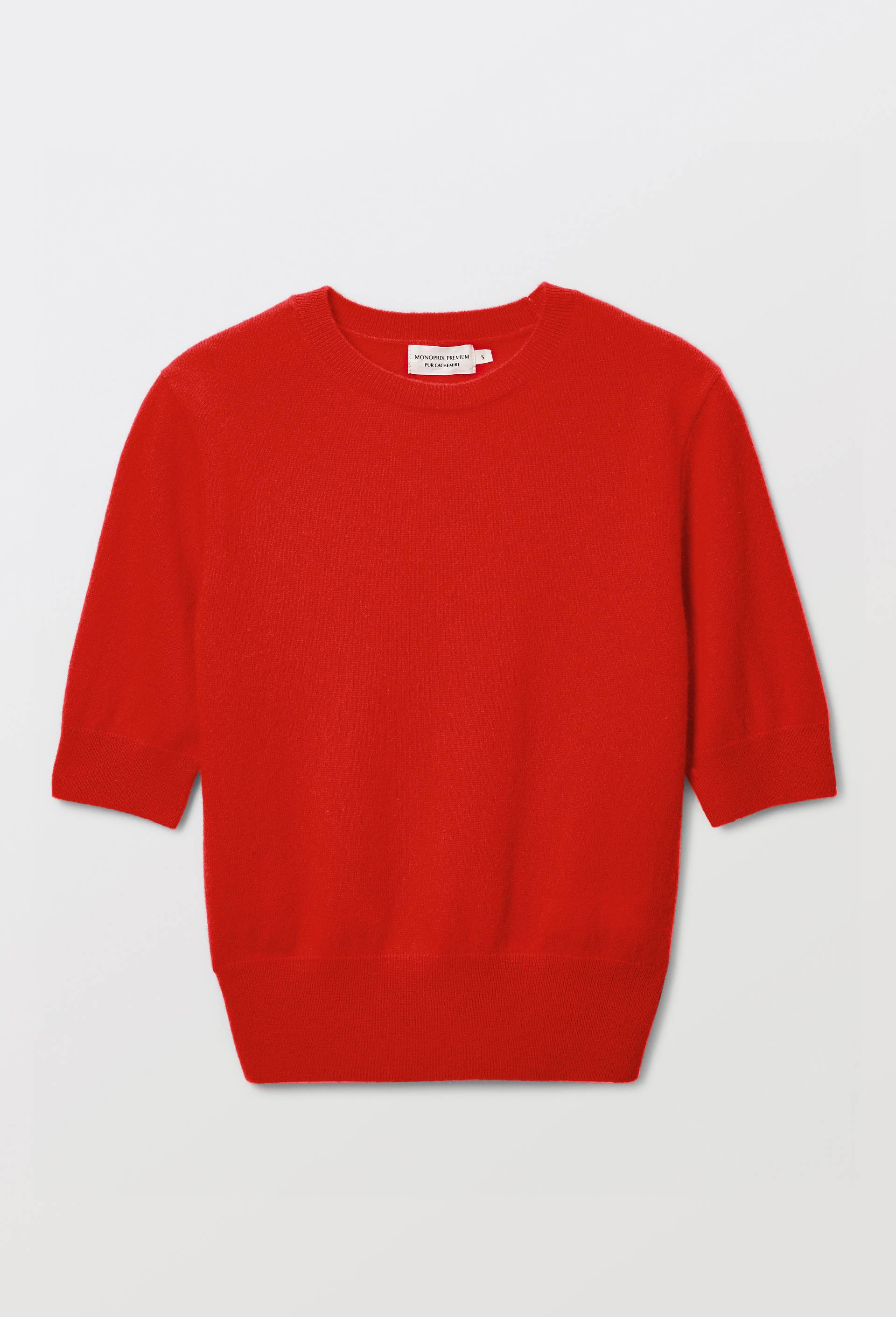 Pull uni manches courtes en 100% cachemire, Rouge, large image number 3.0