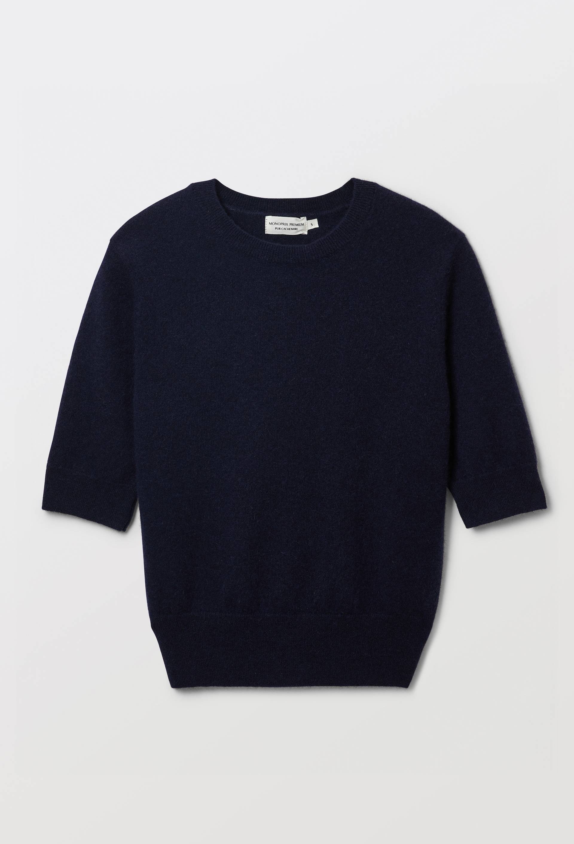 Pull uni manches courtes en 100% cachemire, Bleu fonc&eacute;, large image number 3.0