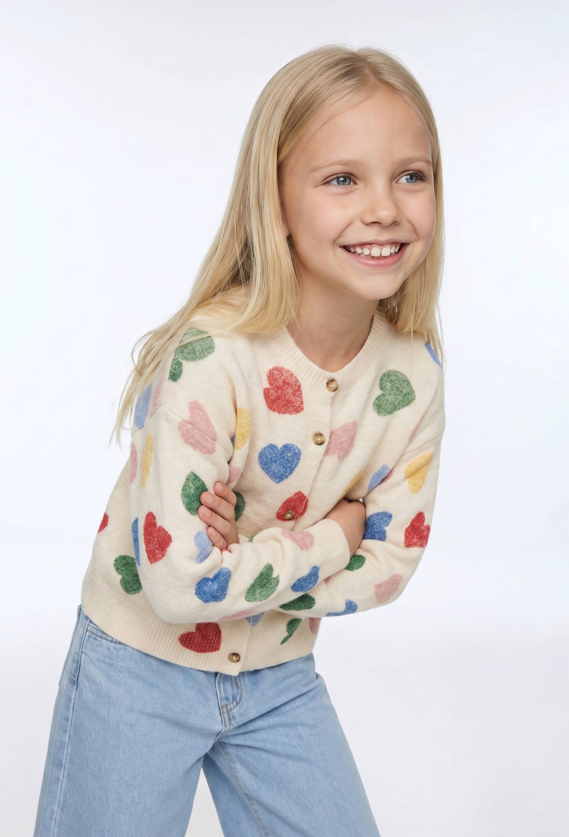 Cardigan imprim&eacute; coeurs, Beige clair, large image number 0