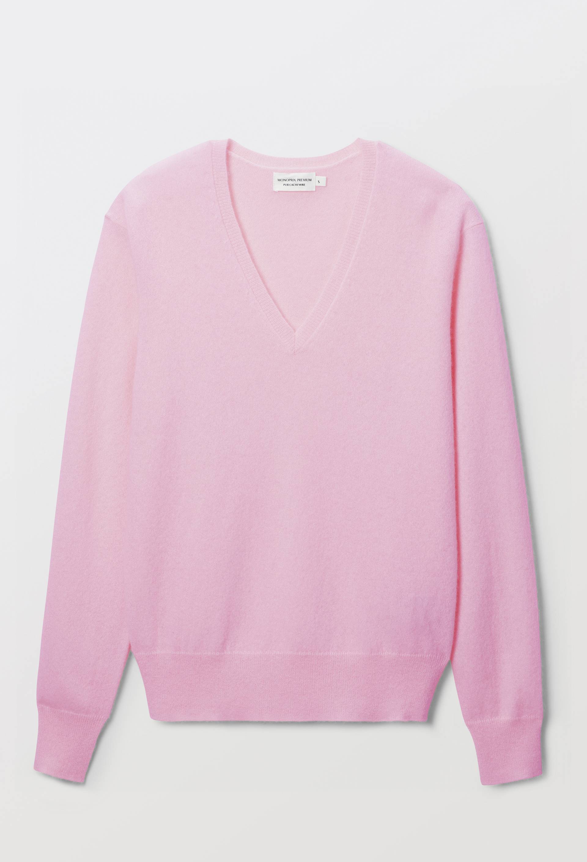 Pull uni col V en 100% cachemire, Rose, large image number 3.0