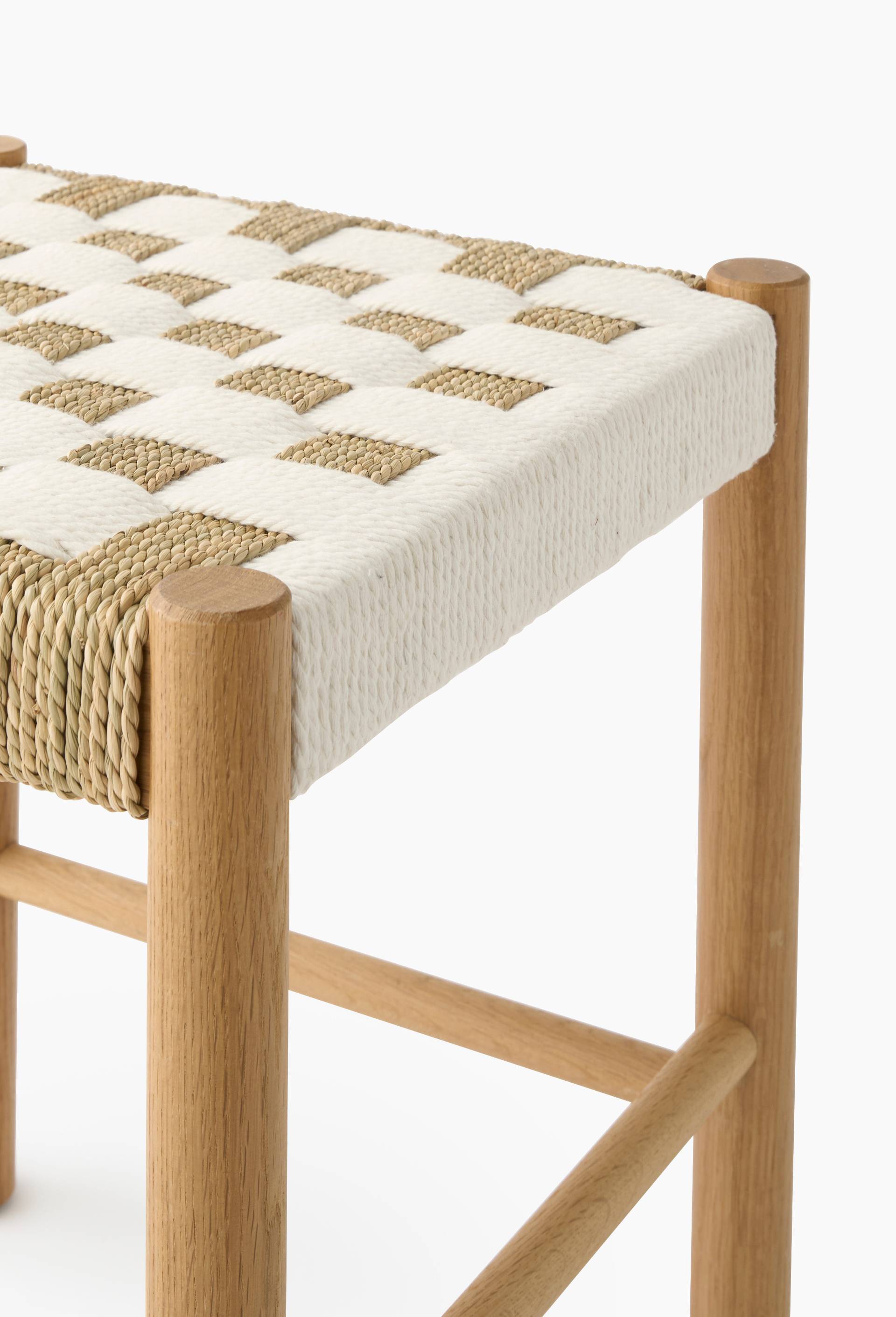 Tabouret, 37xH43cm, en jonc de mer et bois de ch&ecirc;ne, Beige clair, large image number 1