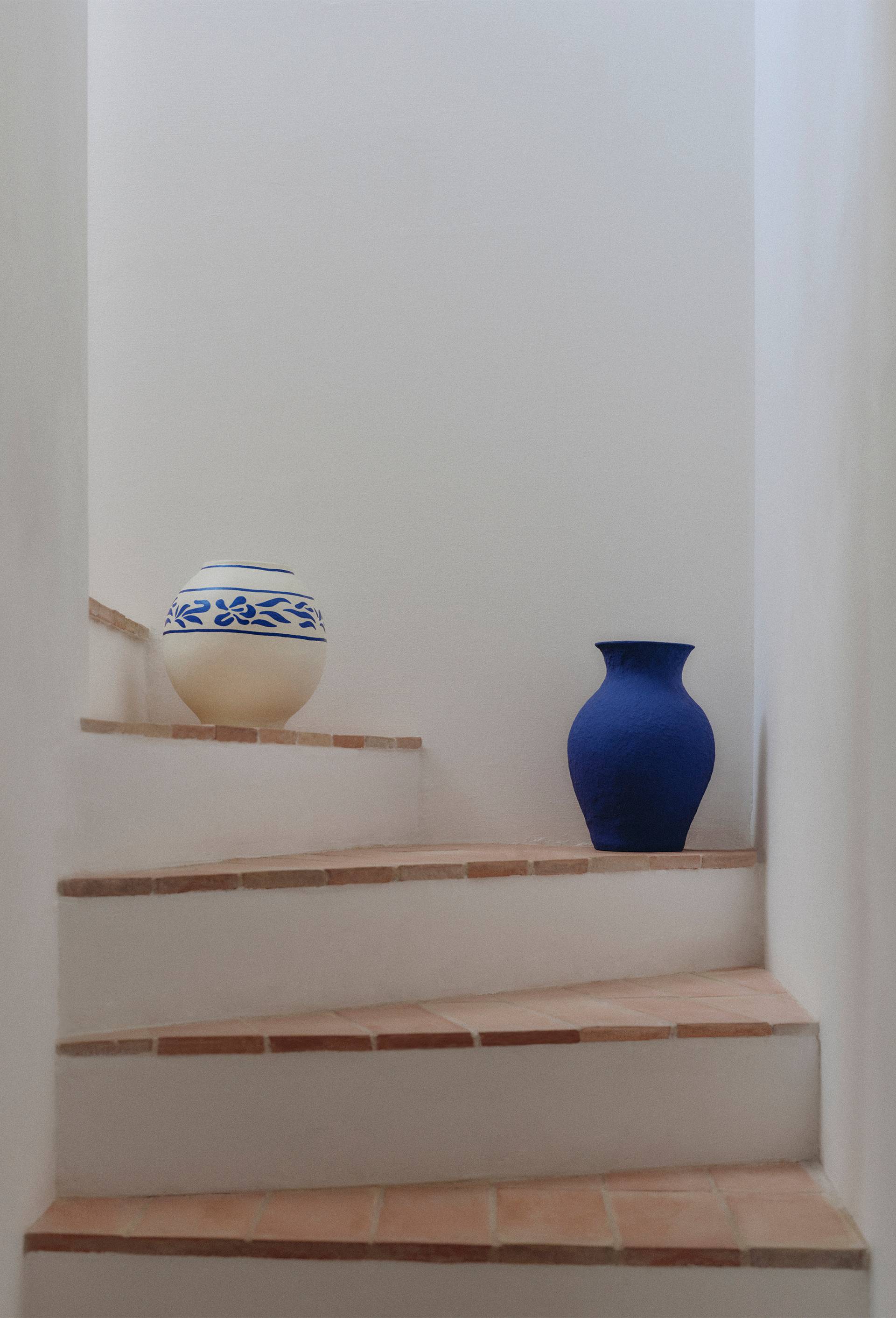 Vase rond,25x25cm, en papier m&acirc;ch&eacute;, Bleu, large image number 3.0