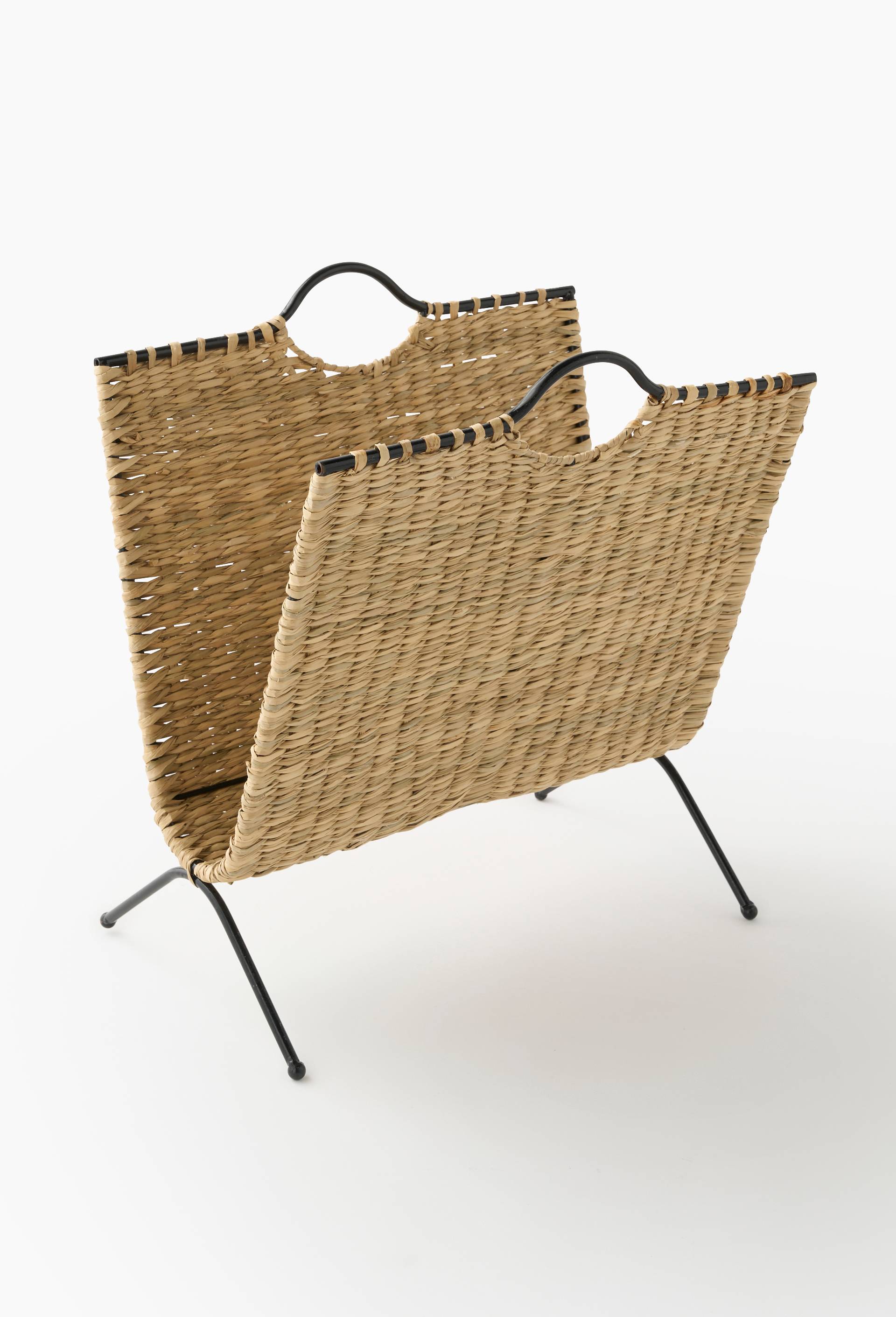 Porte-revues, 35x21xH35/39 cm, en jonc de mer et m&eacute;tal, Beige clair, large image number 0