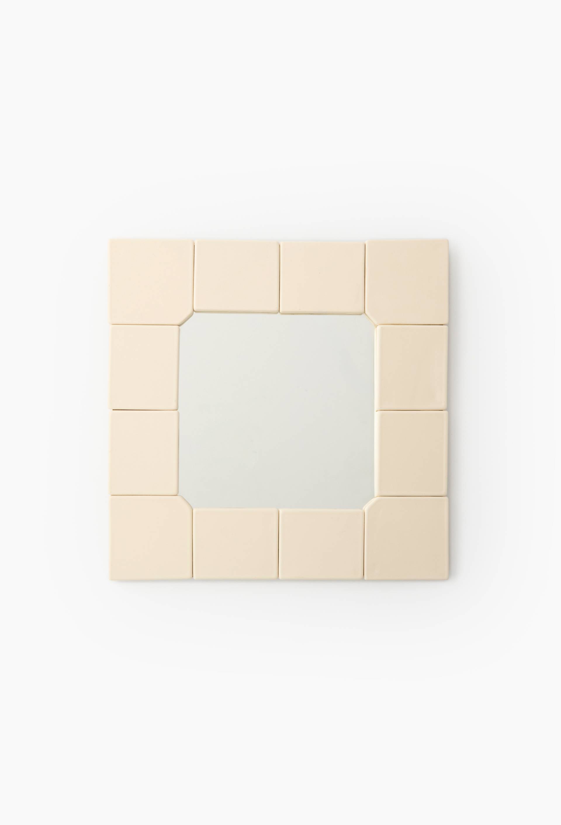 Miroir carreaux, 36.5x36.5cm, en c&eacute;ramique, Ecru, large image number 1