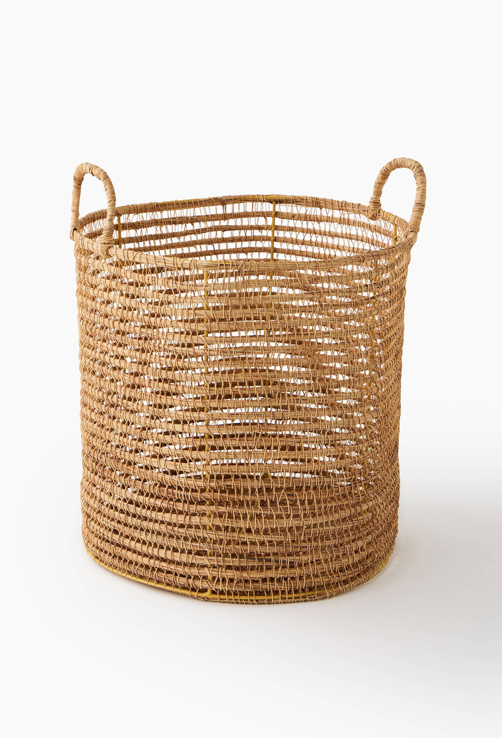 Panier tressage fin, en fibre de palmier, Beige clair, large image number 0