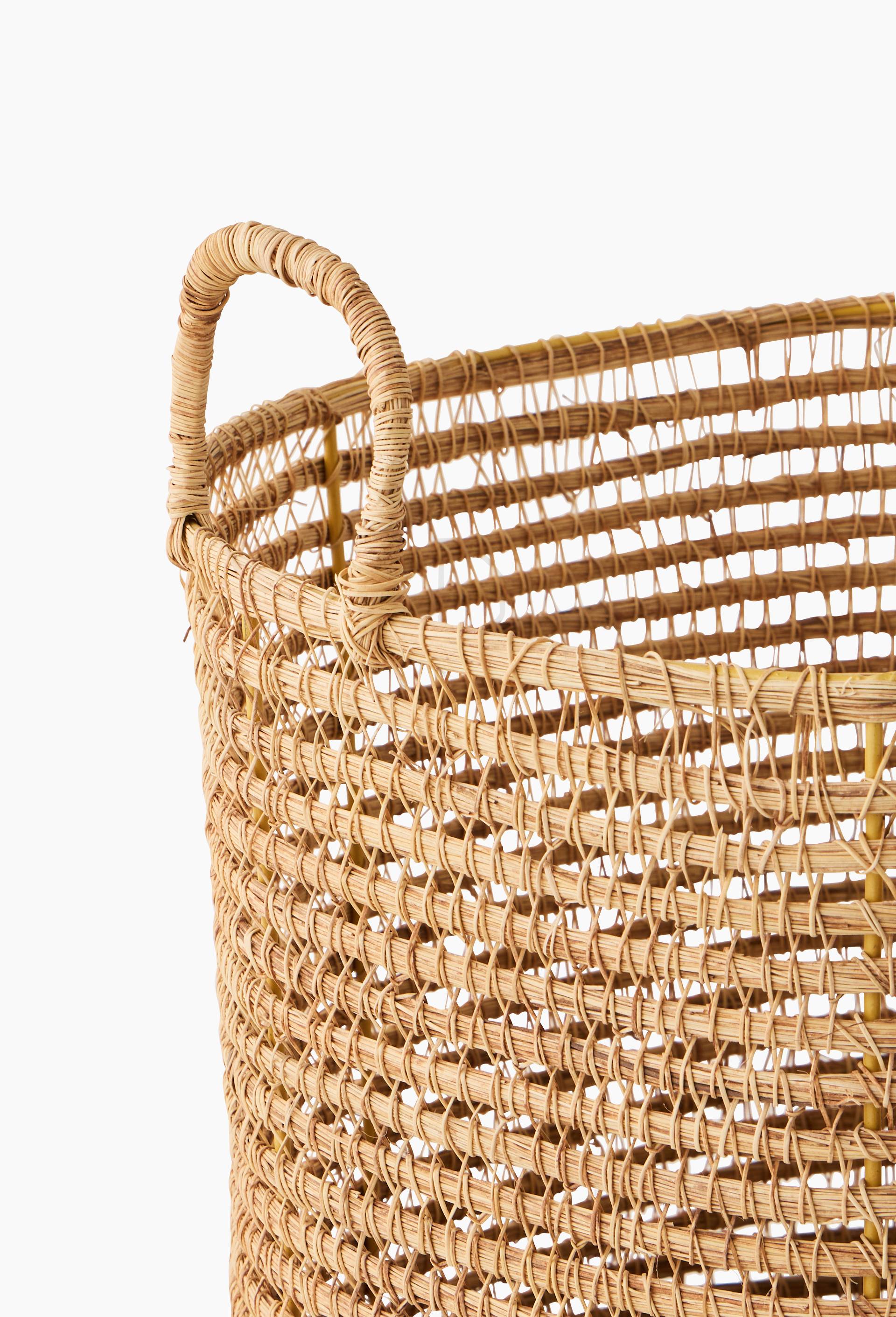 Panier tressage fin, en fibre de palmier, Beige clair, large image number 1