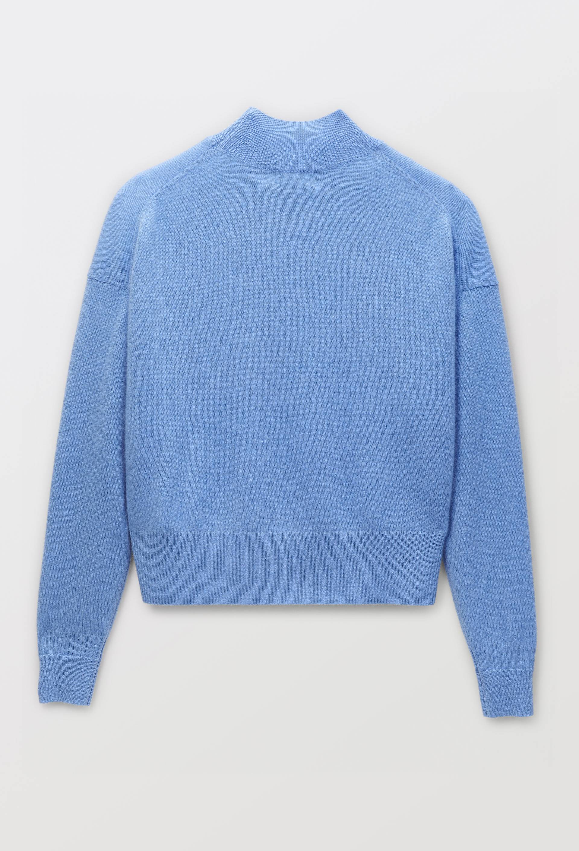 Pull uni court col montant en 100% cachemire, Bleu, large image number 3