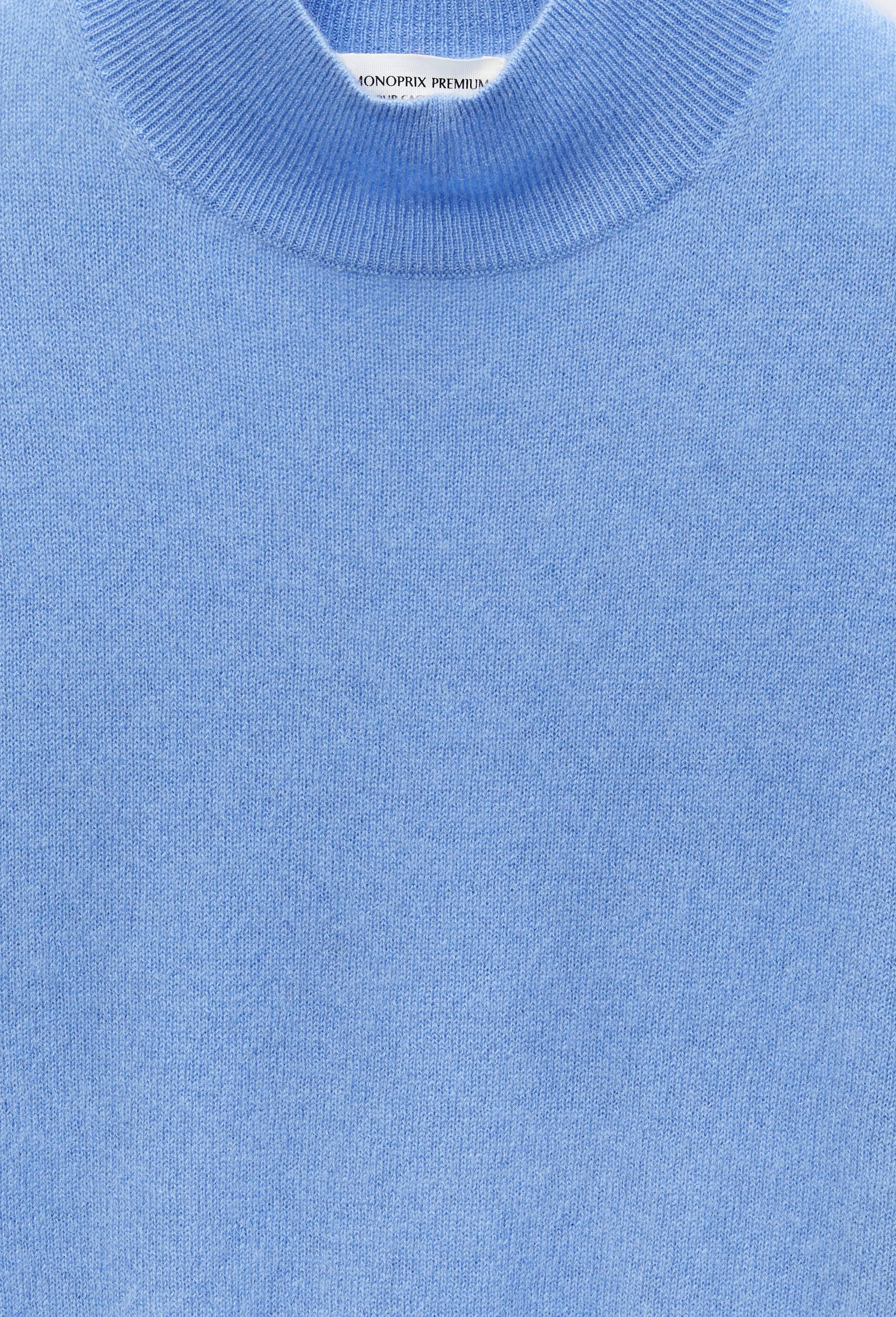 Pull uni court col montant en 100% cachemire, Bleu, large image number 4