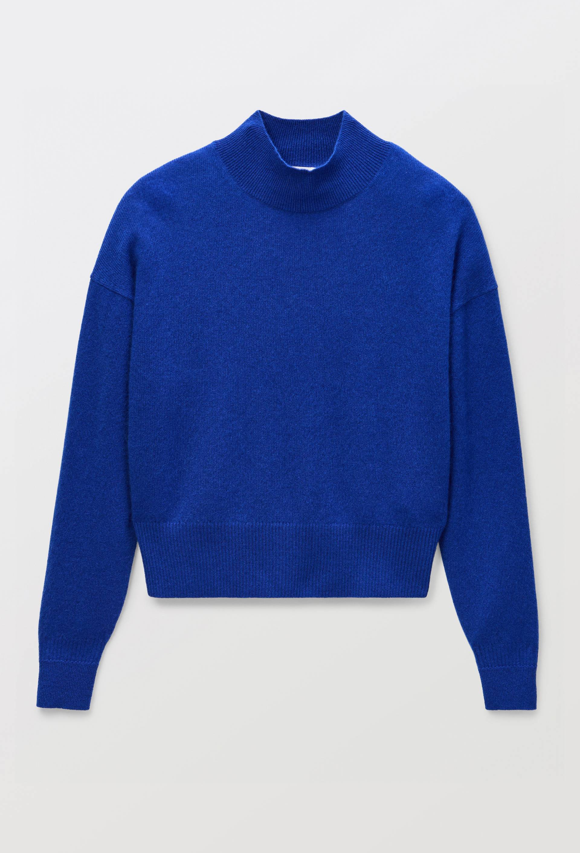 Pull uni court col montant en 100% cachemire, Bleu, large image number 2