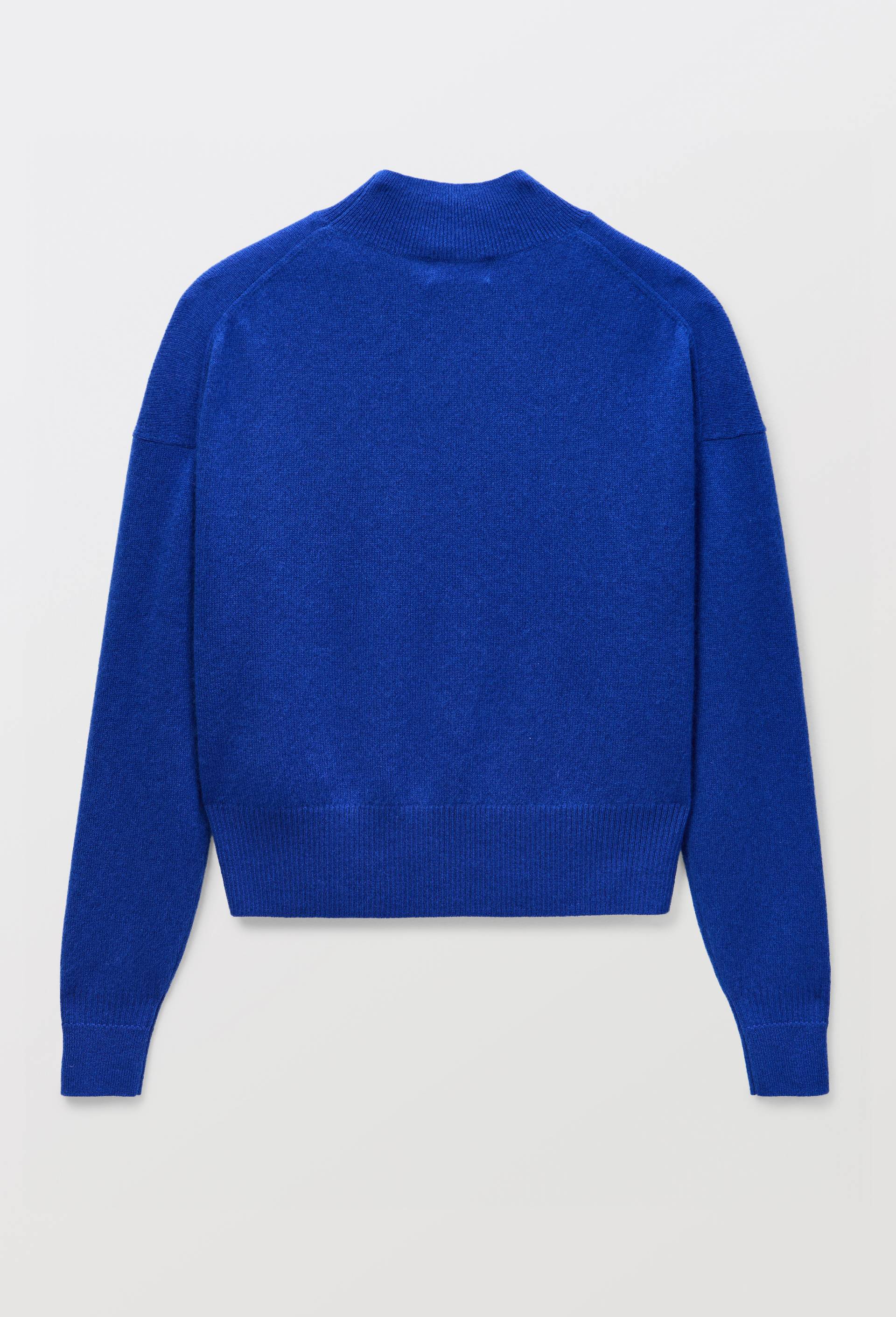 Pull uni court col montant en 100% cachemire, Bleu, large image number 3