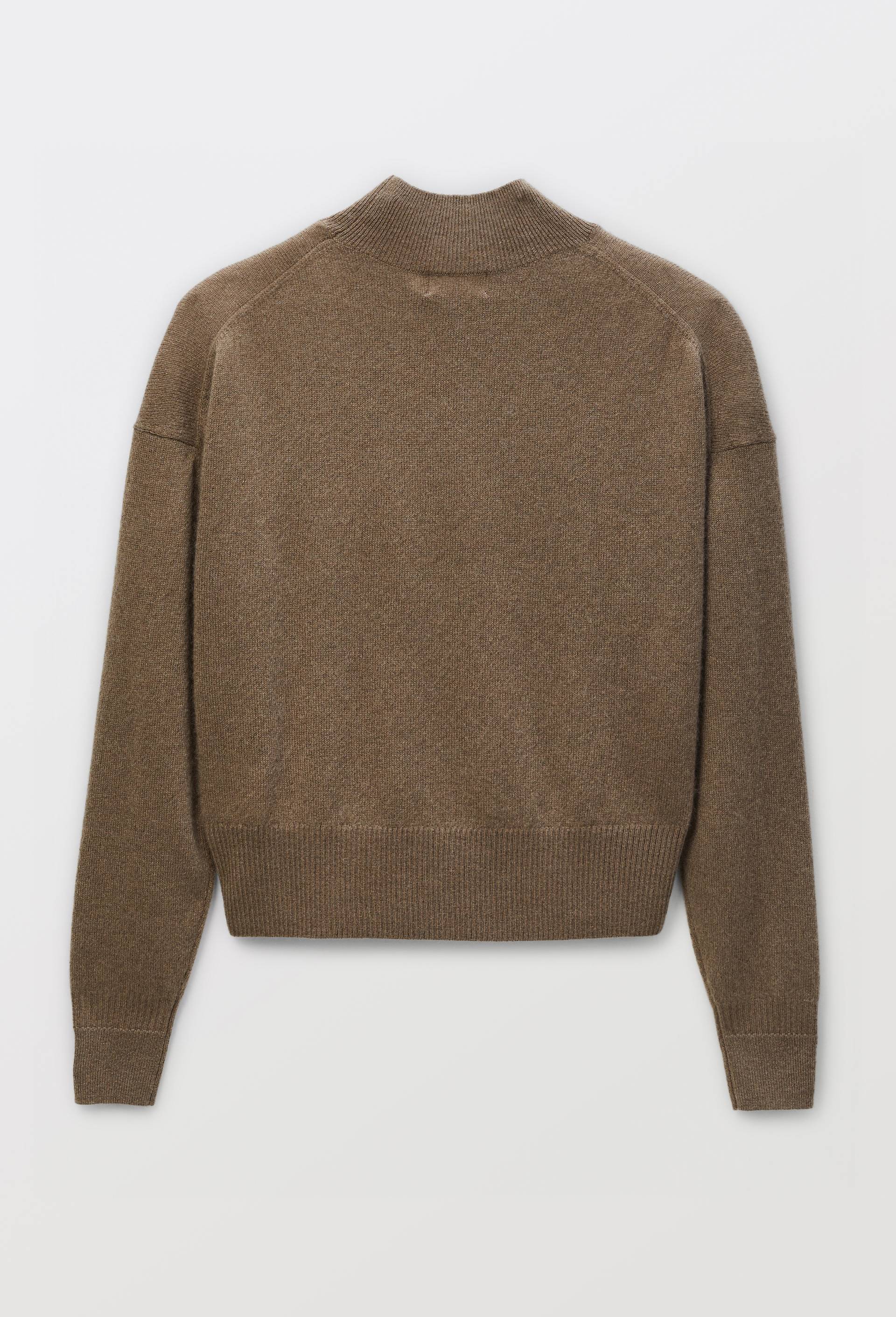 Pull uni court col montant en 100% cachemire, Brun, large image number 3.0