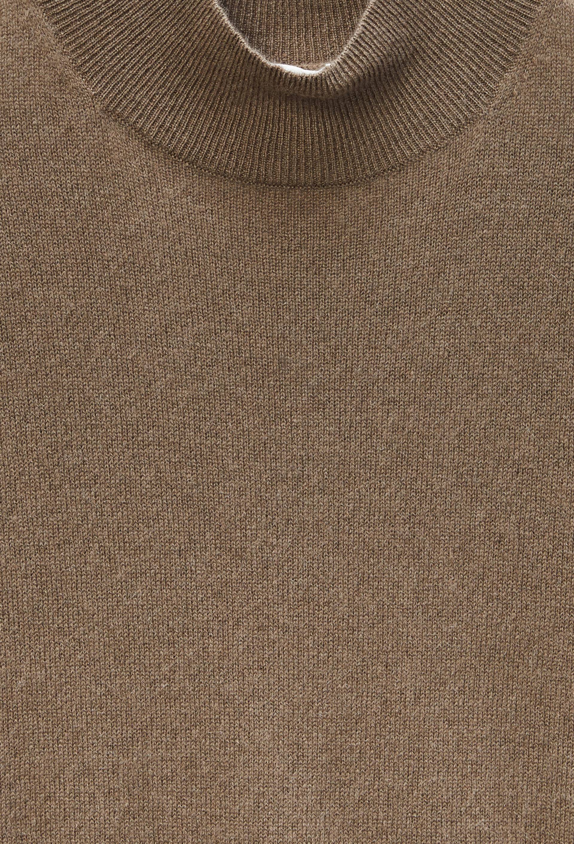 Pull uni court col montant en 100% cachemire, Brun, large image number 4