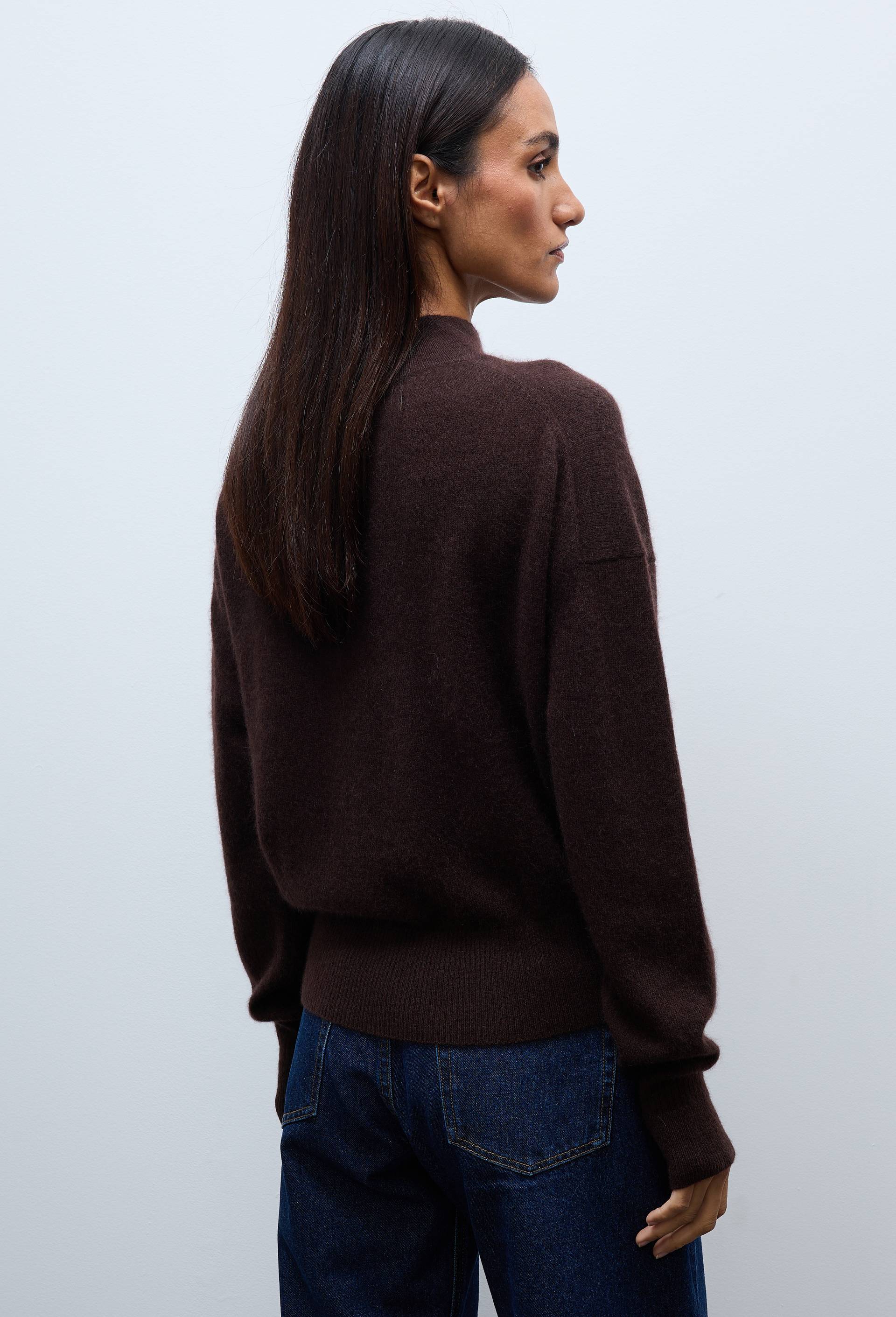 Pull uni court col montant en 100% cachemire, Brun clair, large image number 1