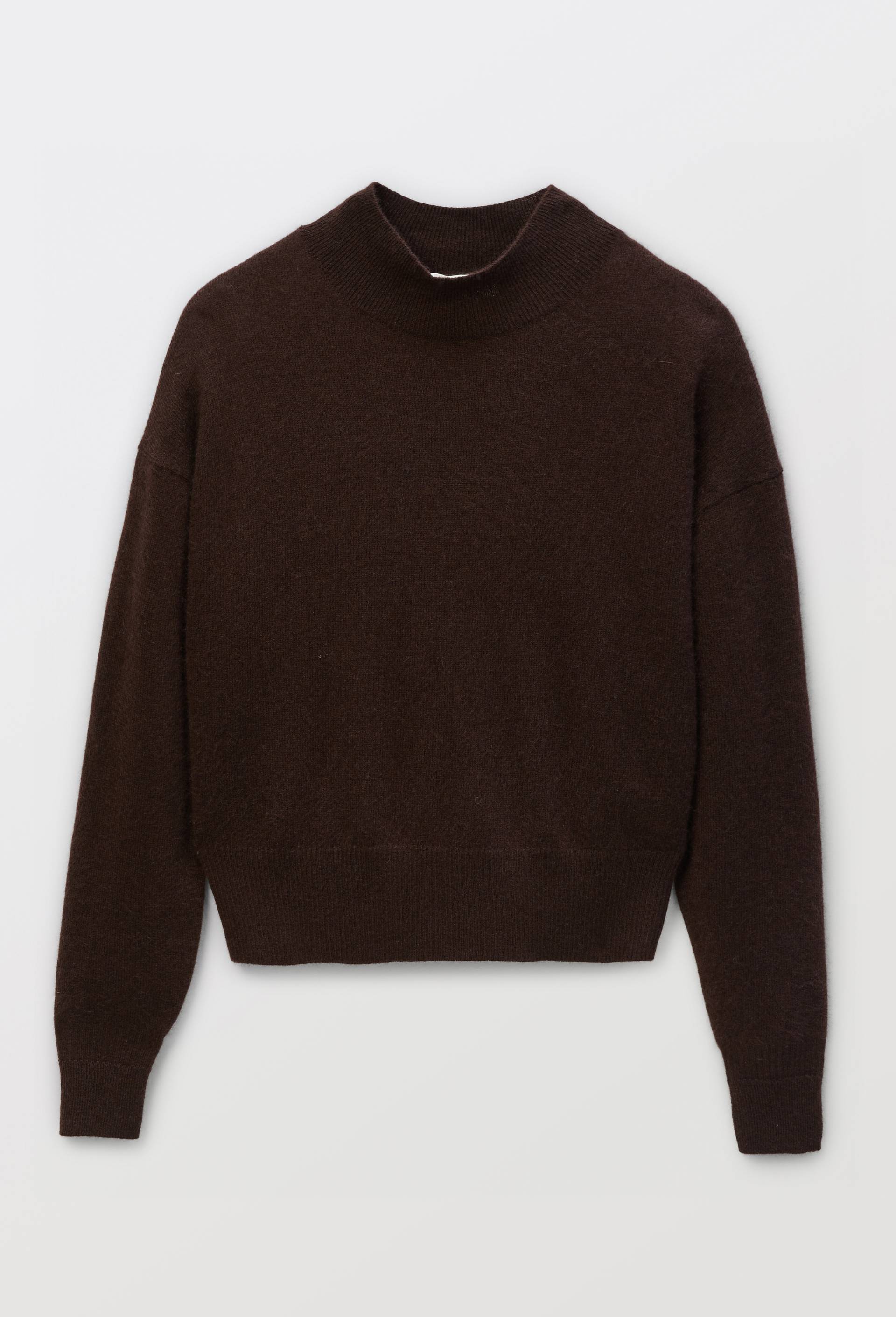 Pull uni court col montant en 100% cachemire, Brun clair, large image number 2