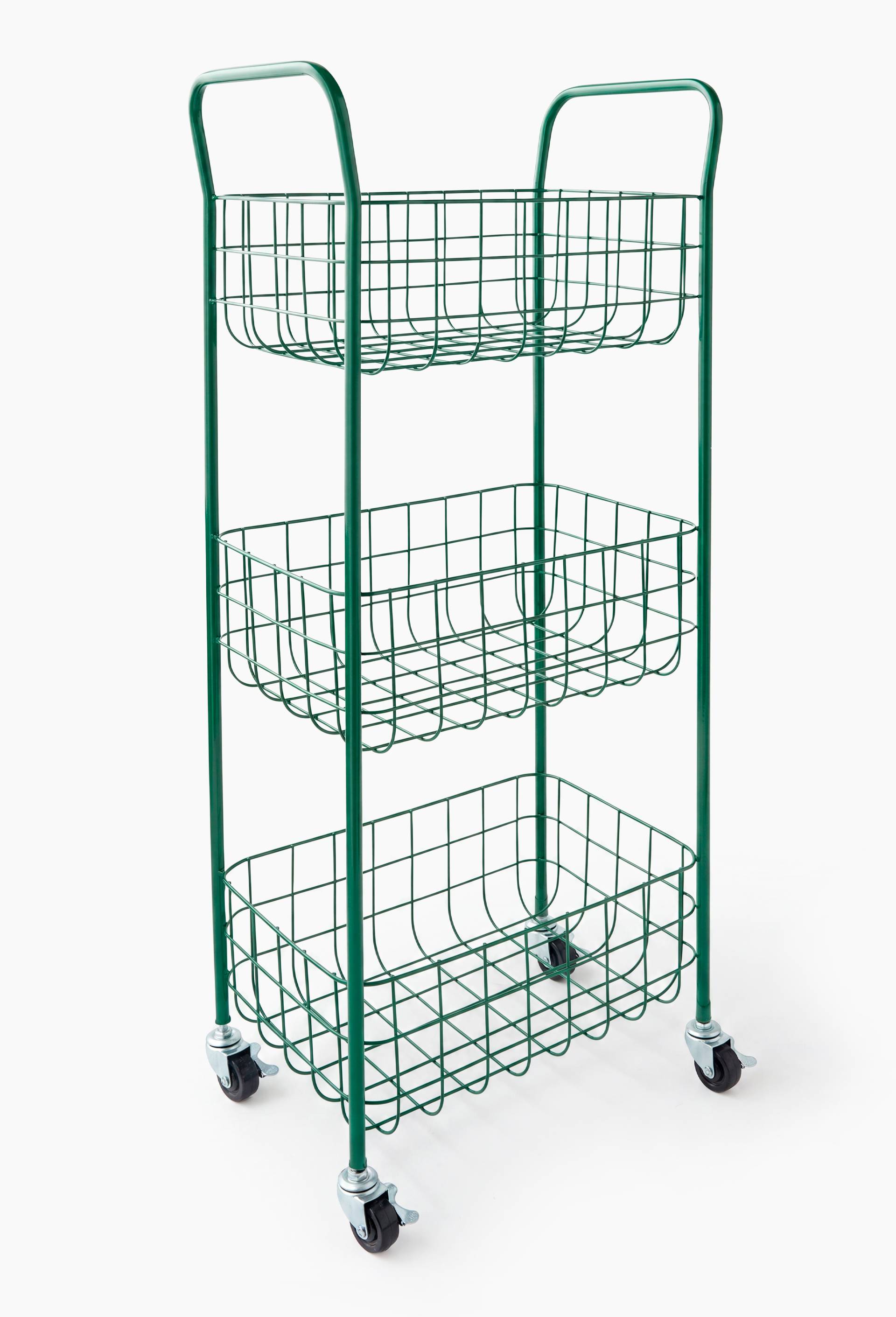 Etag&egrave;re &agrave; roulettes, 33.5x20xH70cm, en m&eacute;tal, Vert, large image number 0