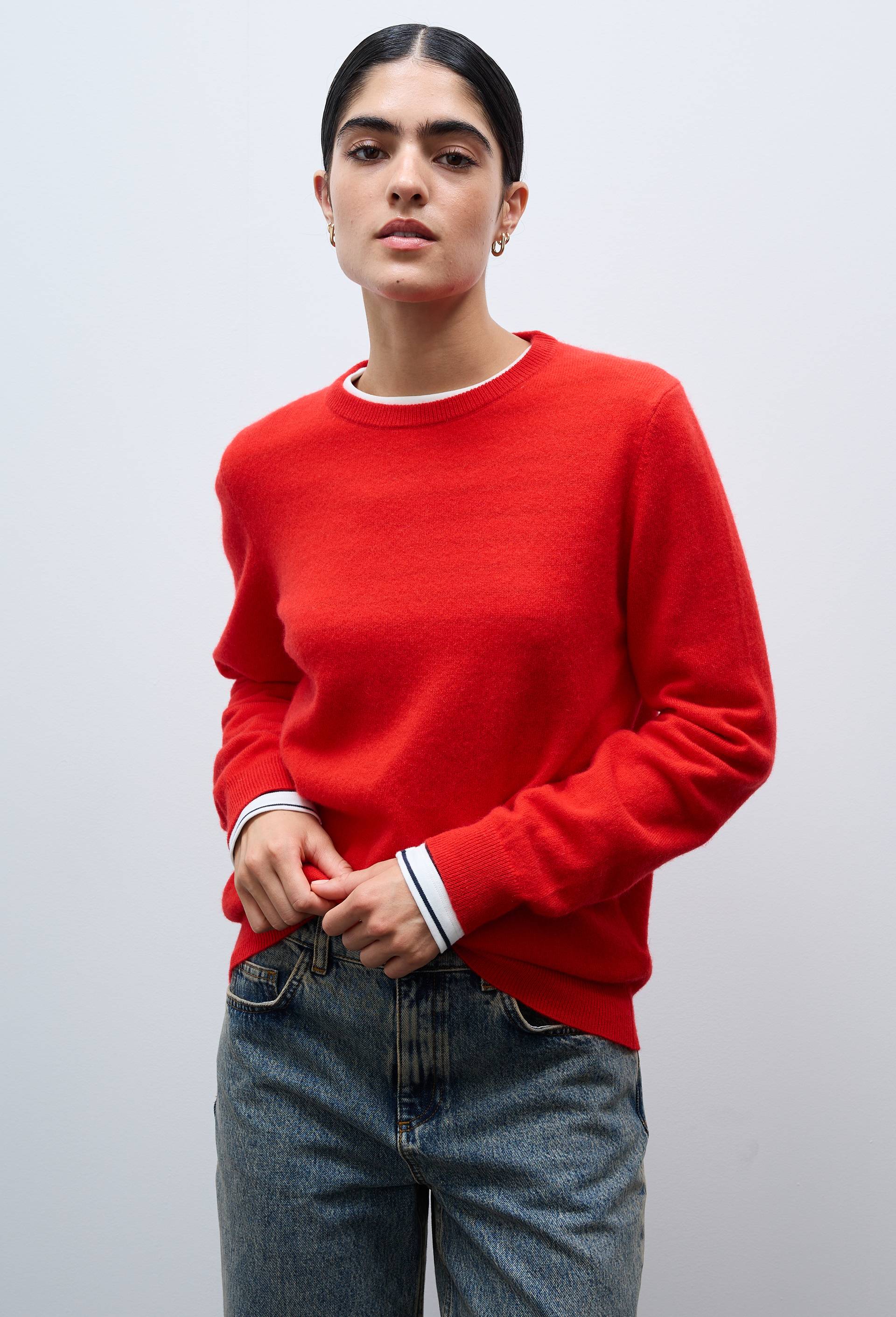 Pull uni col rond en 100% cachemire, Rouge, large image number 0.0
