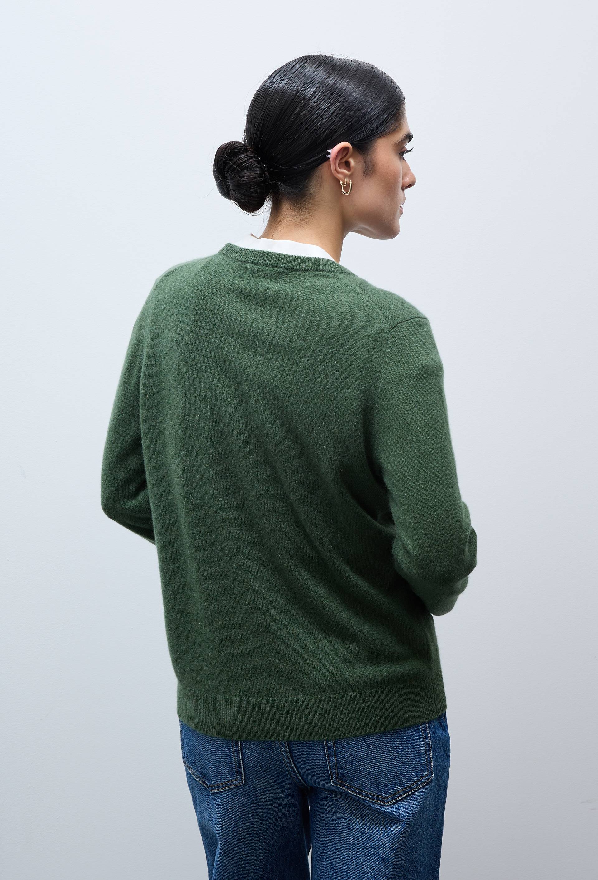 Pull uni col rond en 100% cachemire, Vert fonc&eacute;, large image number 1.0