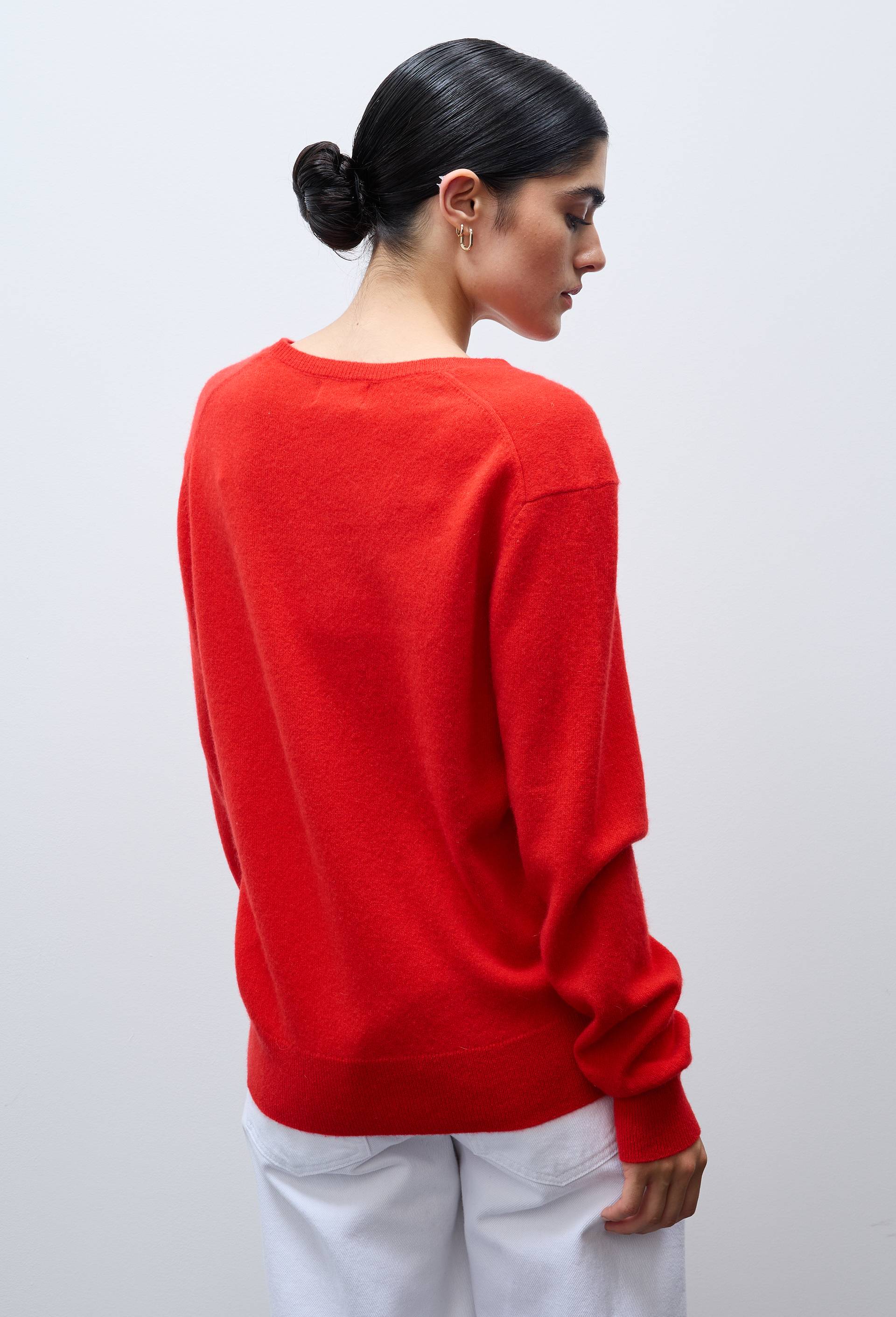 Pull uni col V en 100% cachemire, Rouge, large image number 1