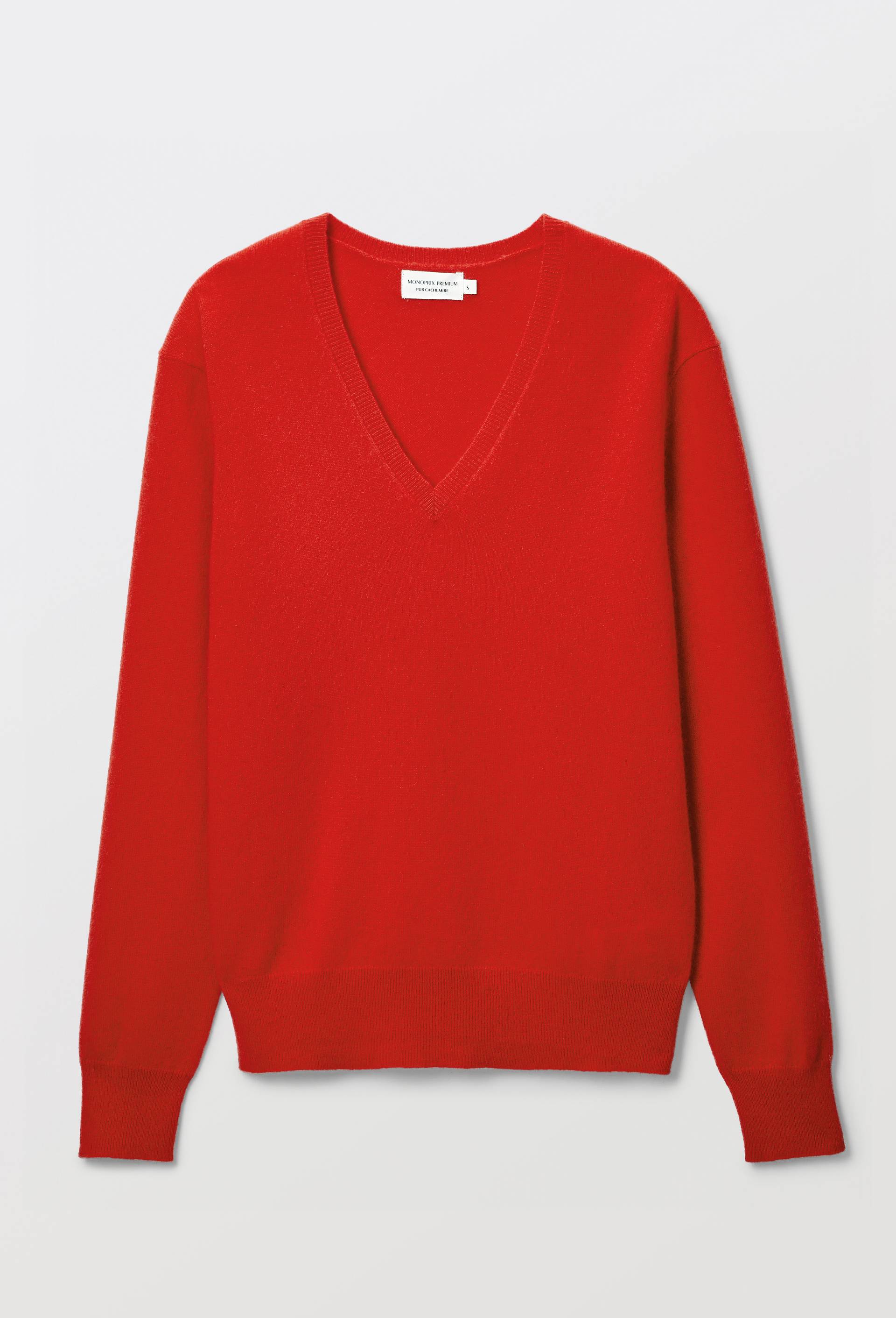 Pull uni col V en 100% cachemire, Rouge, large image number 2.0