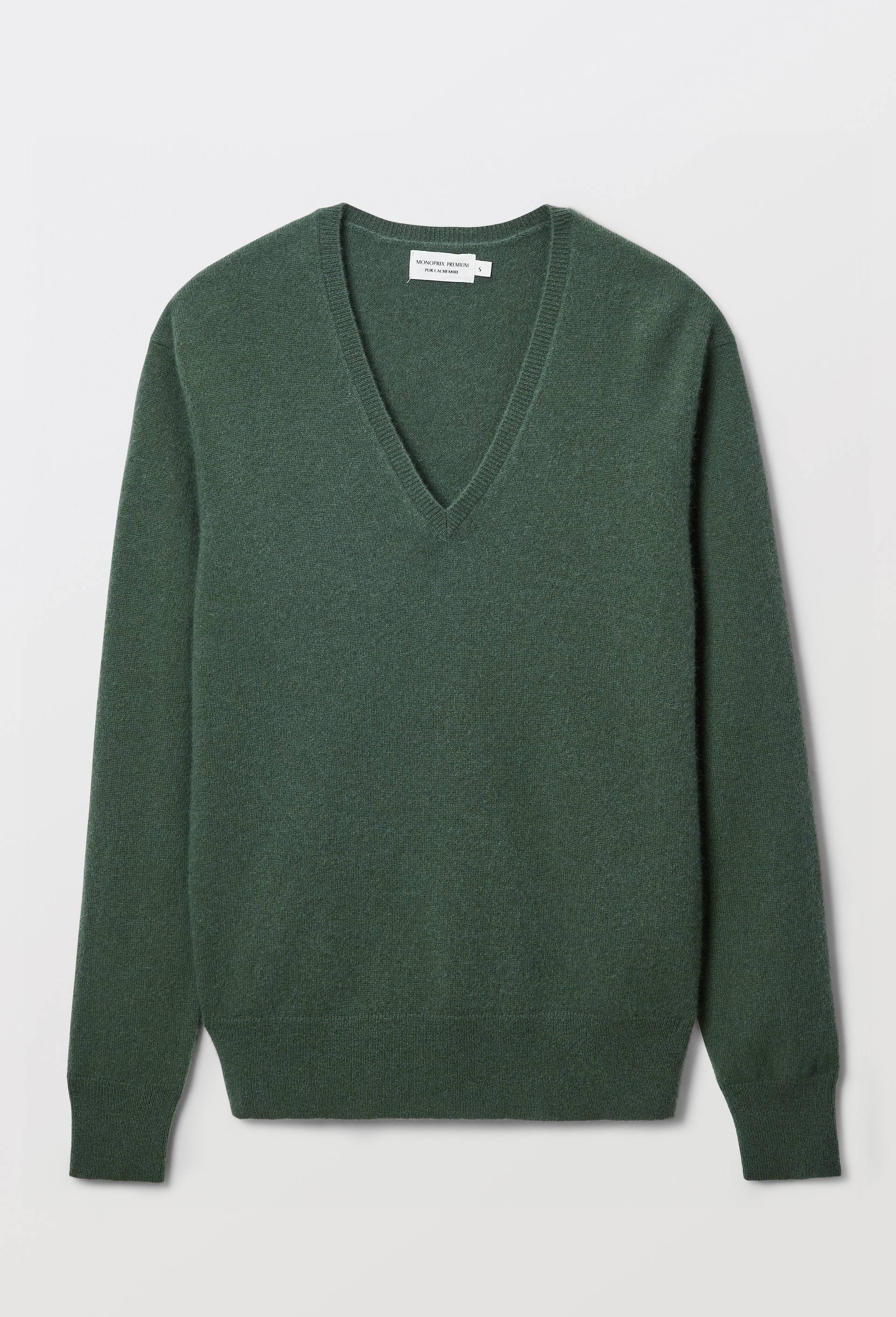 Pull uni col V en 100% cachemire, Vert fonc&eacute;, large image number 2.0