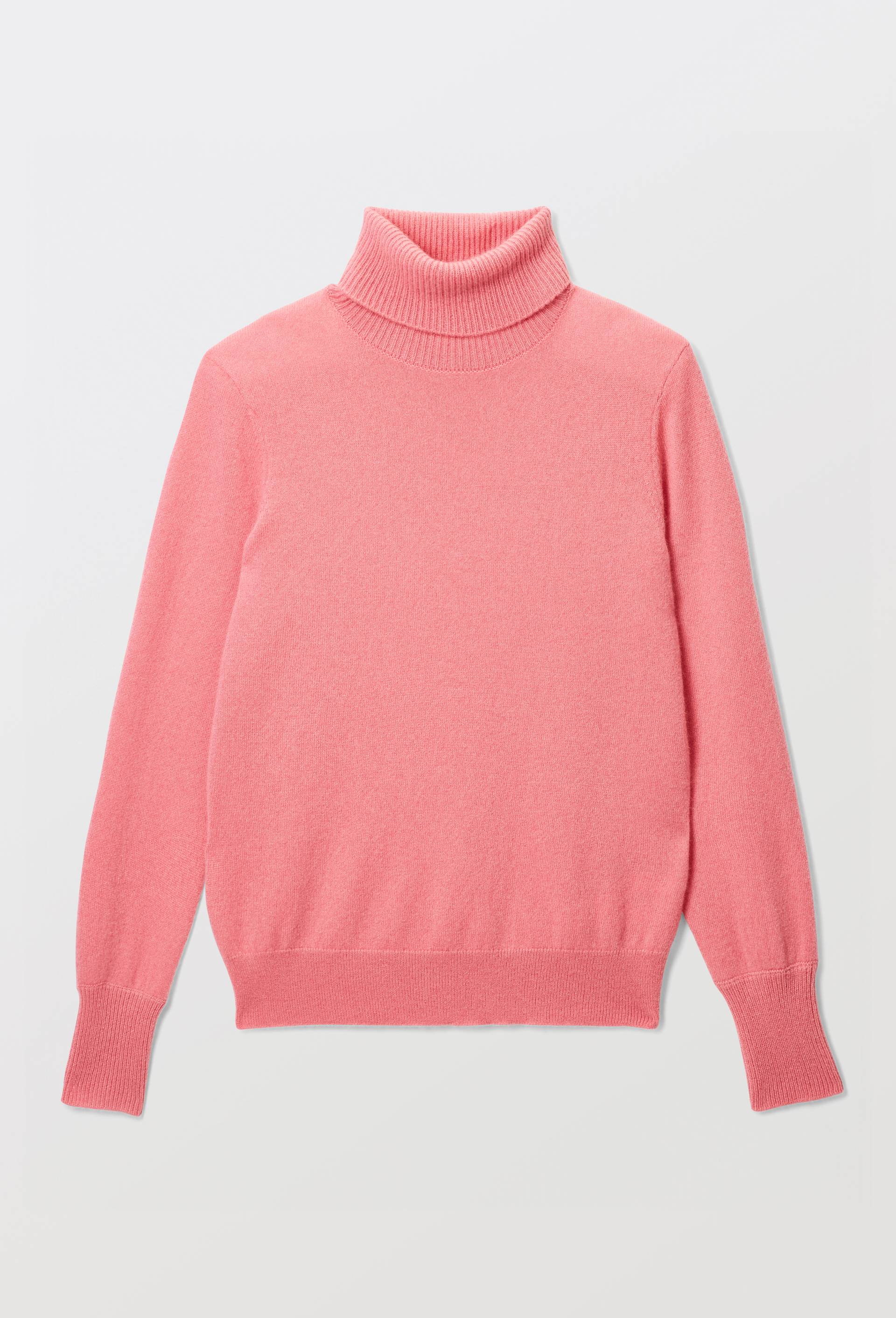 Pull uni col roul&eacute; en 100% cachemire, Rose, large image number 2