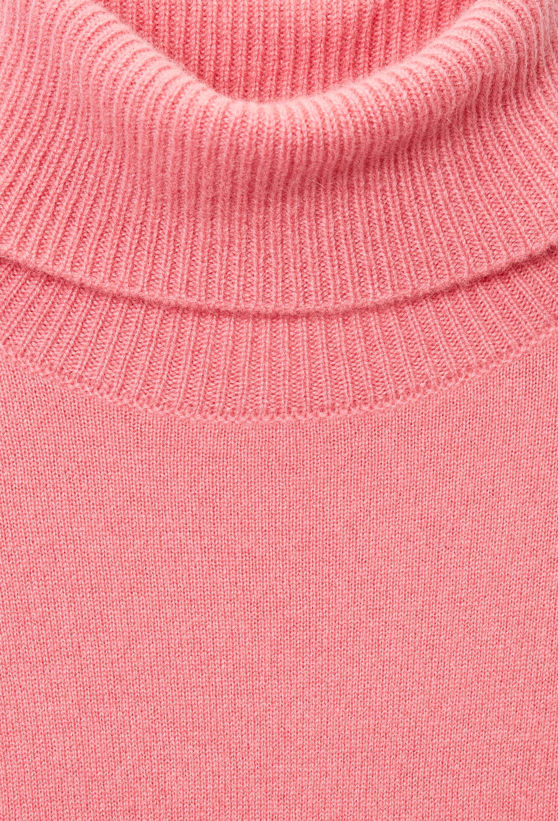 Pull uni col roul&eacute; en 100% cachemire, Rose, large image number 4