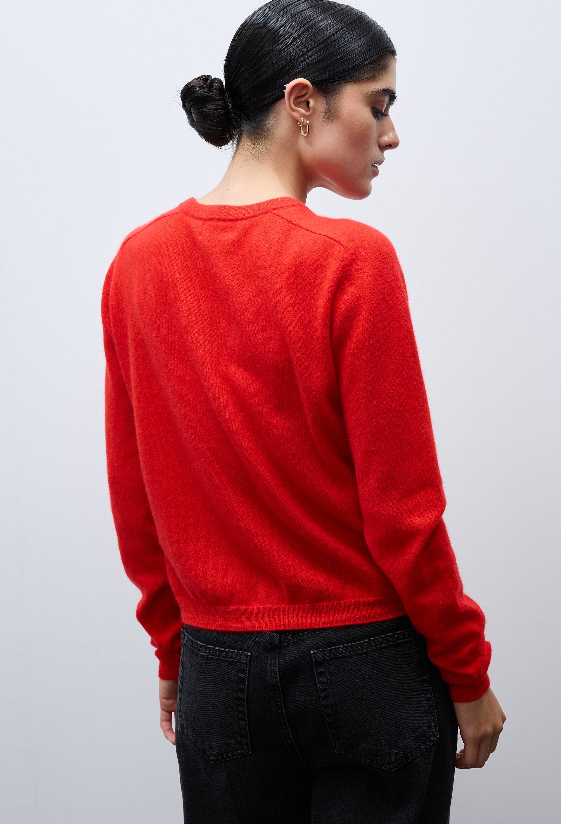 Cardigan uni col rond en 100% cachemire, Rouge, large image number 2.0