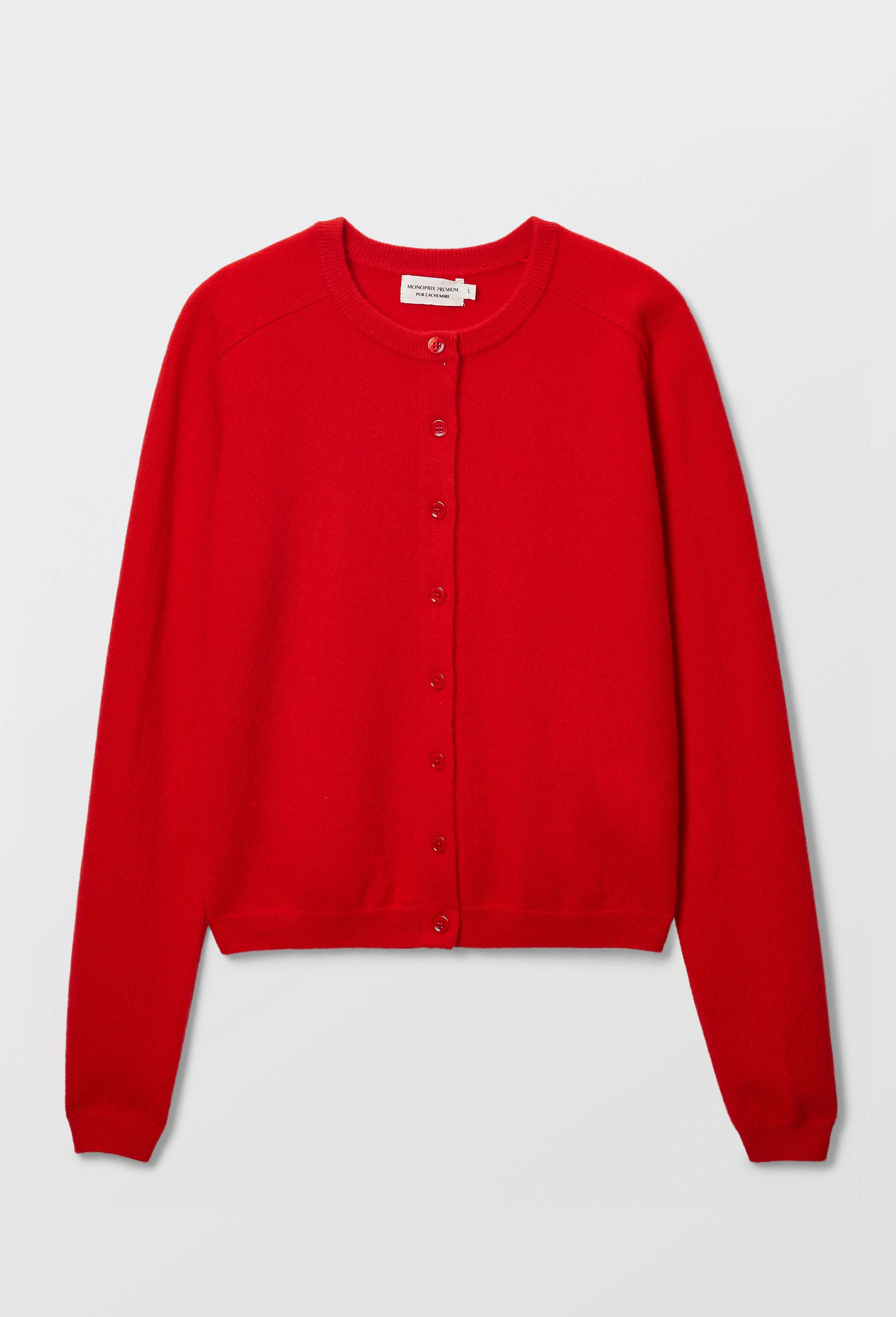 Cardigan uni col rond en 100% cachemire, Rouge, large image number 3