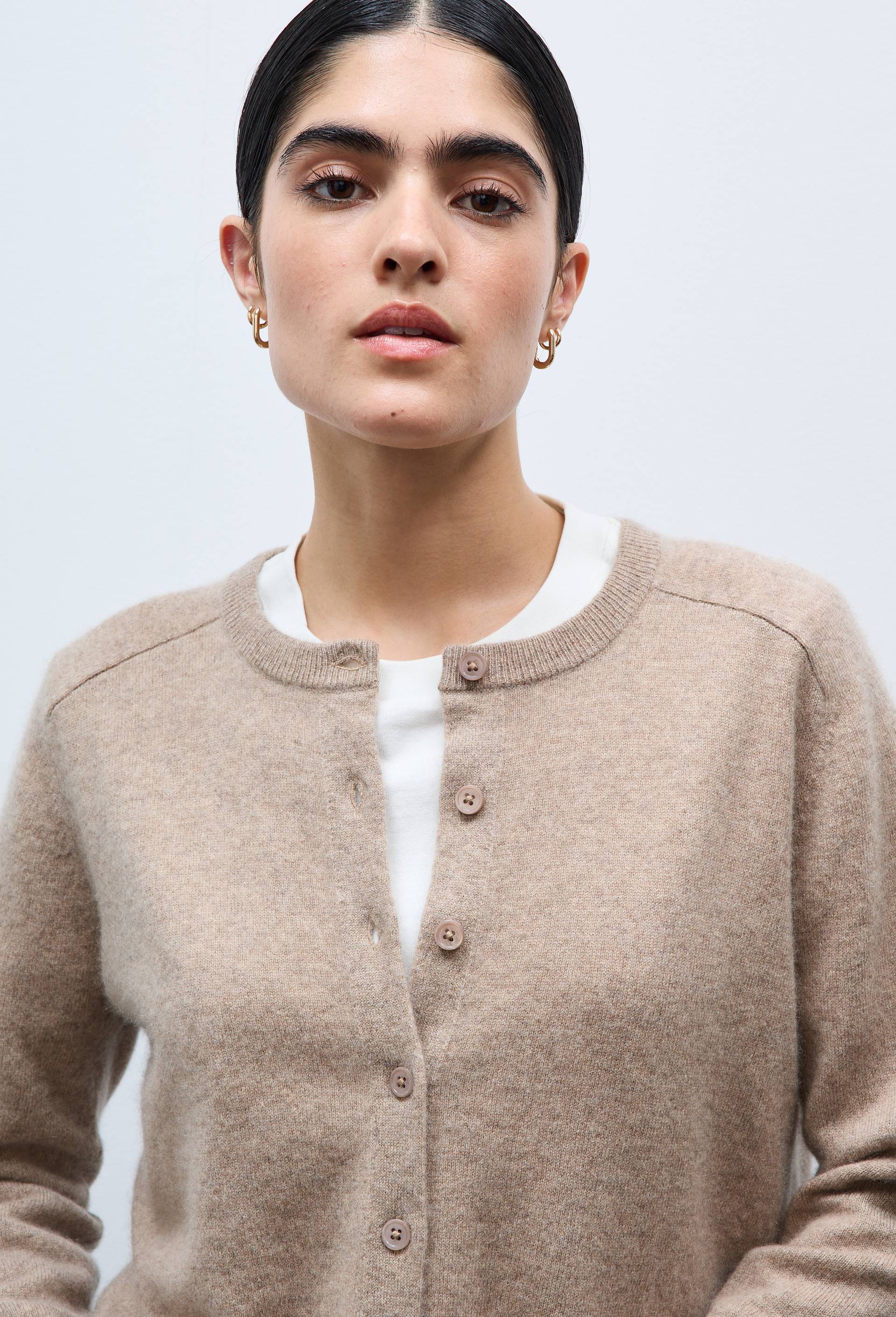 Cardigan uni col rond en 100% cachemire, Beige, large image number 2