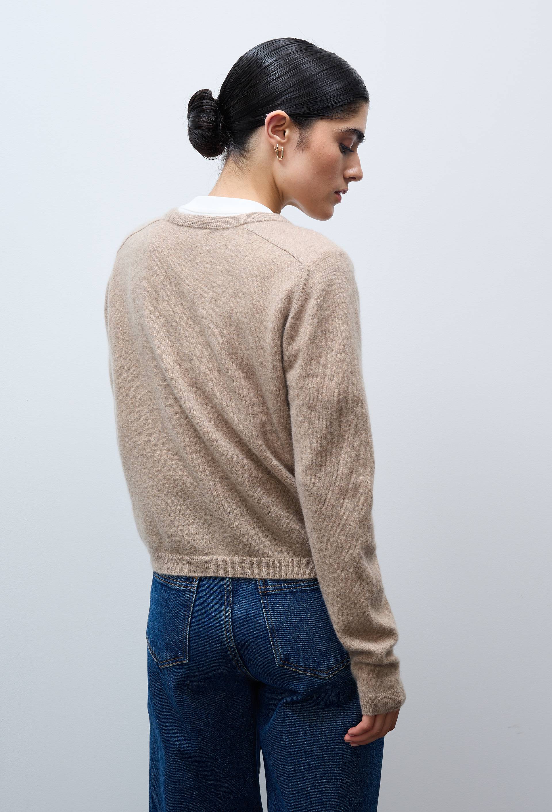 Cardigan uni col rond en 100% cachemire, Beige, large image number 3