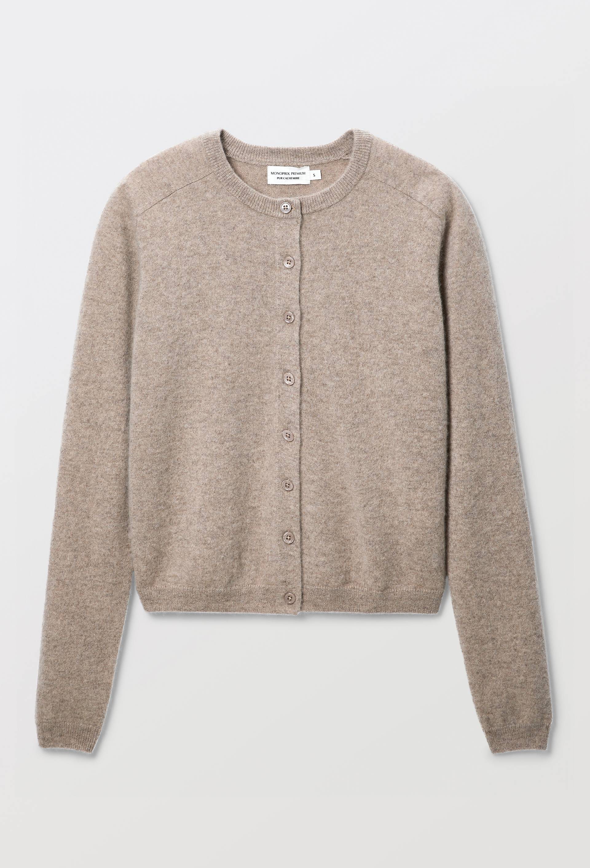 Cardigan uni col rond en 100% cachemire, Beige, large image number 4