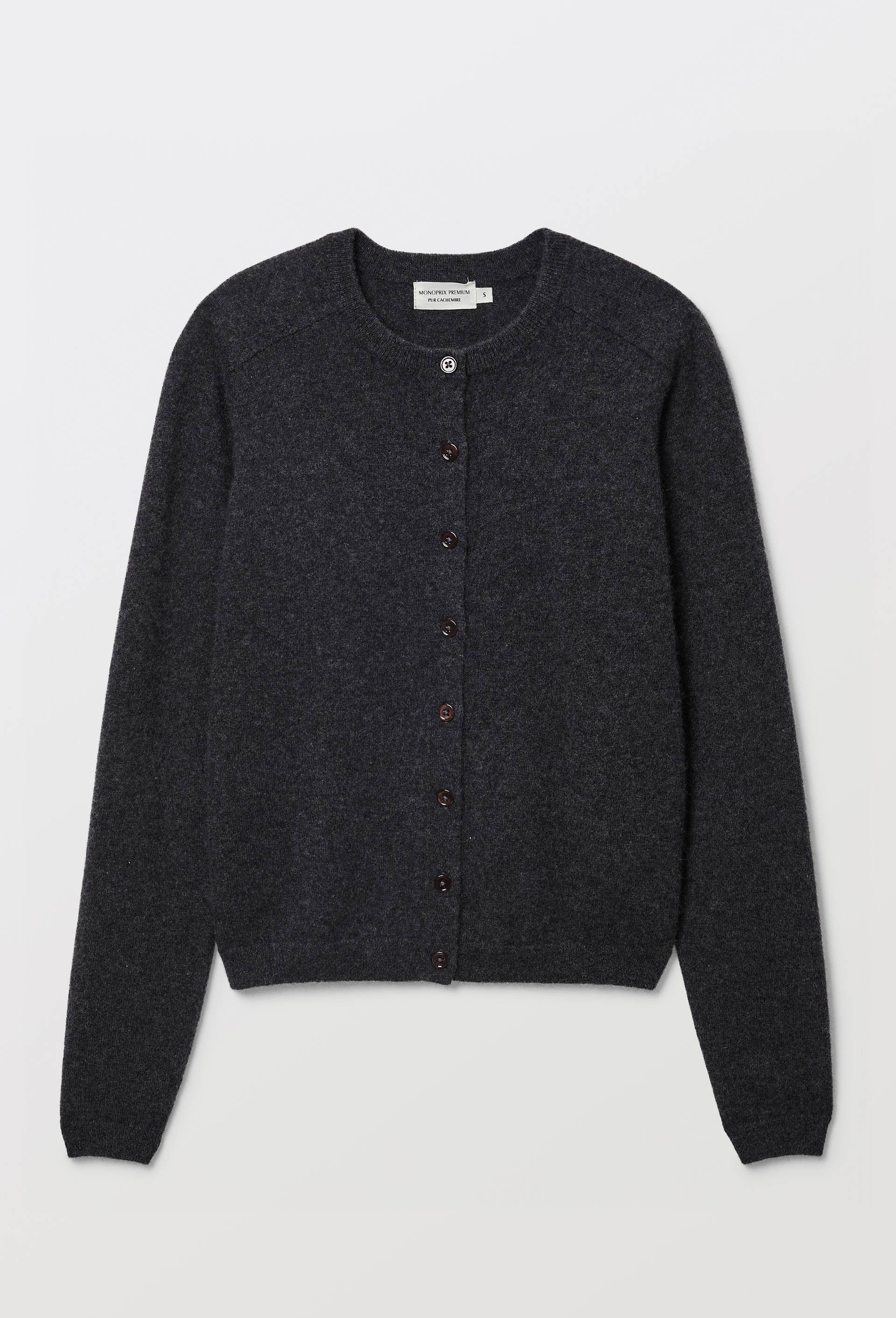 Cardigan uni col rond en 100% cachemire, Gris fonc&eacute;, large image number 2