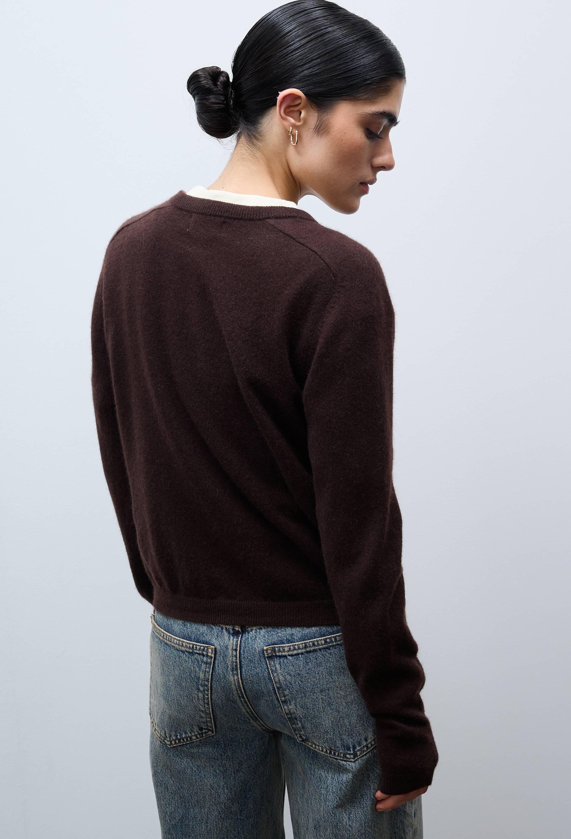 Cardigan uni col rond en 100% cachemire, Brun clair, large image number 3.0