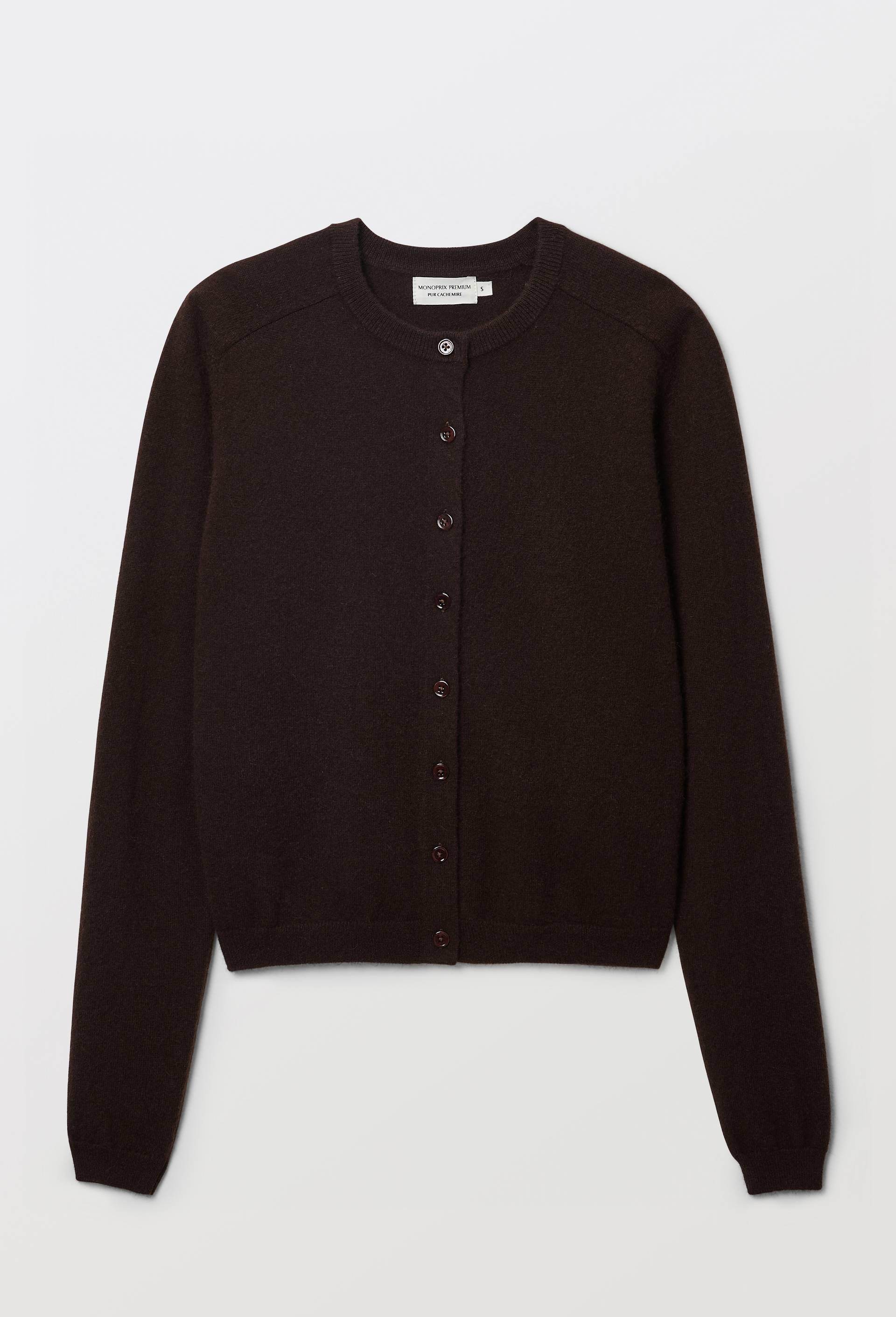 Cardigan uni col rond en 100% cachemire, Brun clair, large image number 4.0