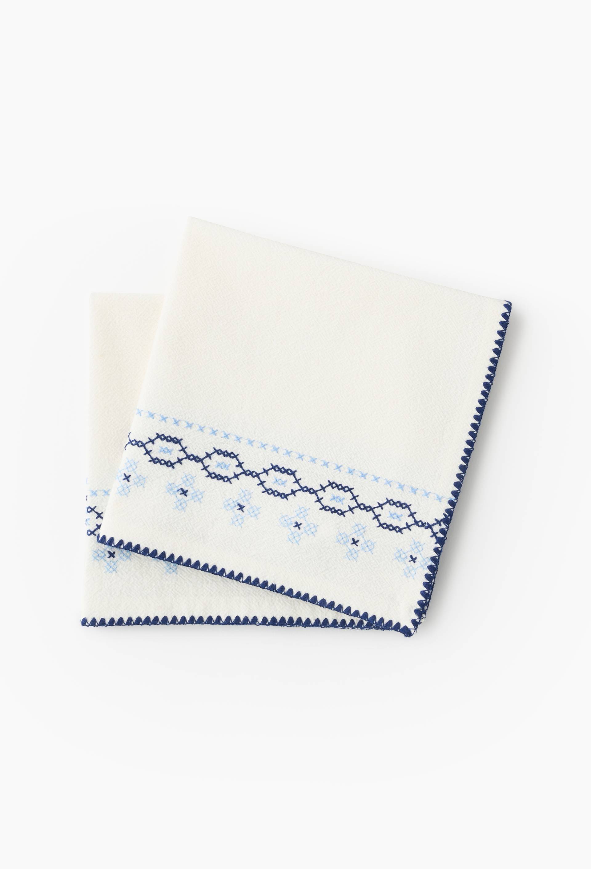 Lot de 2 serviettes broderie, 40x40cm, 100% coton, Ecru, large image number 0.0