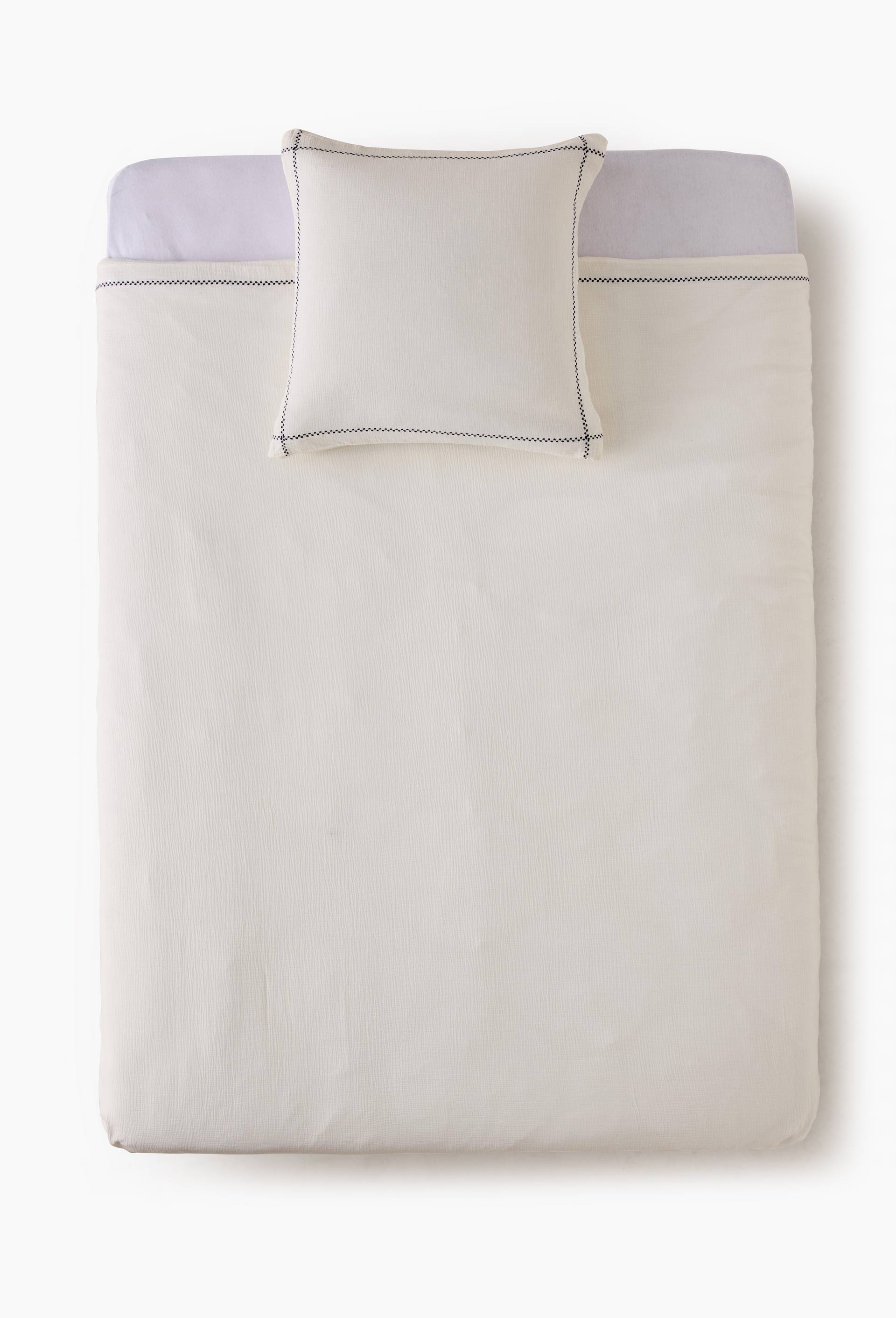 Housse de couette gaze brod&eacute;e, 240x220cm, 100% coton bio, OEKOTEX, GOTS, Ecru, large image number 1