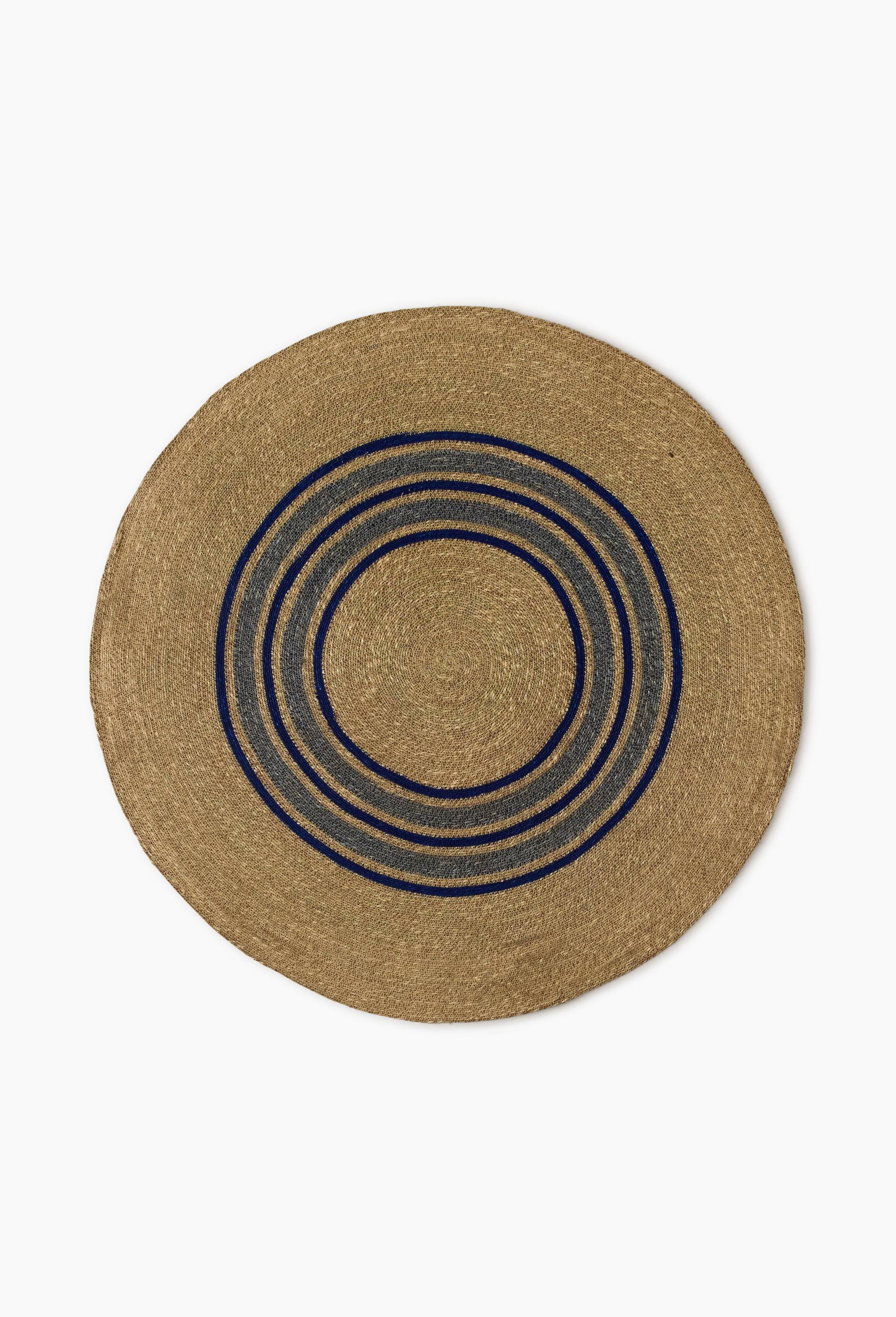 Tapis rond jute, diam&egrave;tre 120cm,, Bleu, large image number 0.0