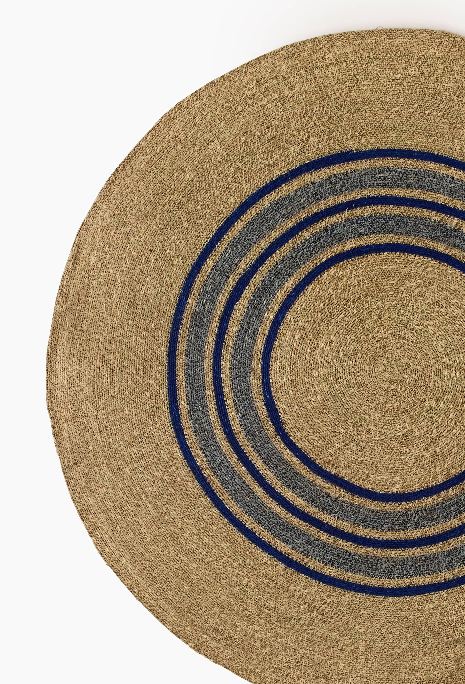 Tapis rond jute, diam&egrave;tre 120cm,, Bleu, large image number 1