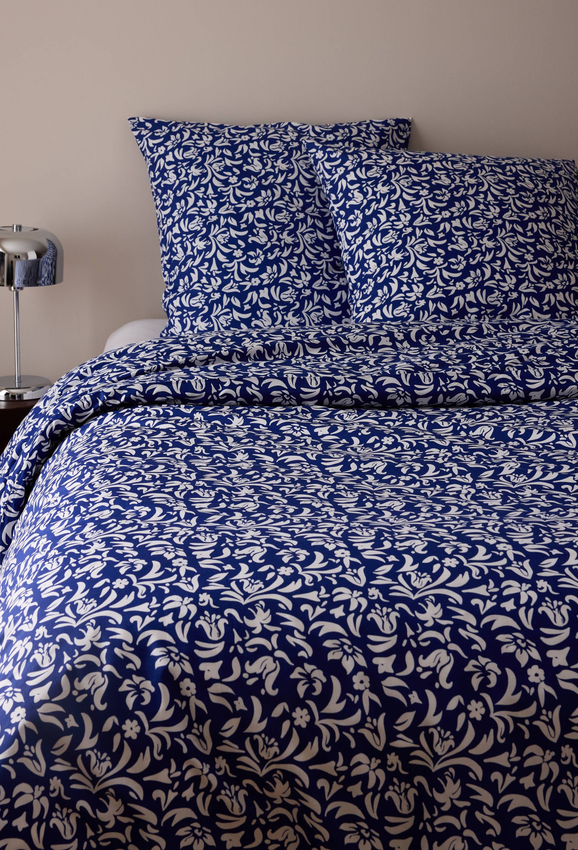 Lot housse de couette et taies d'oreillers carr&eacute;es, imprim&eacute;, 220x240cm, 100% coton bio 57 fils/cm2 , GOTS, Bleu, large image number 0