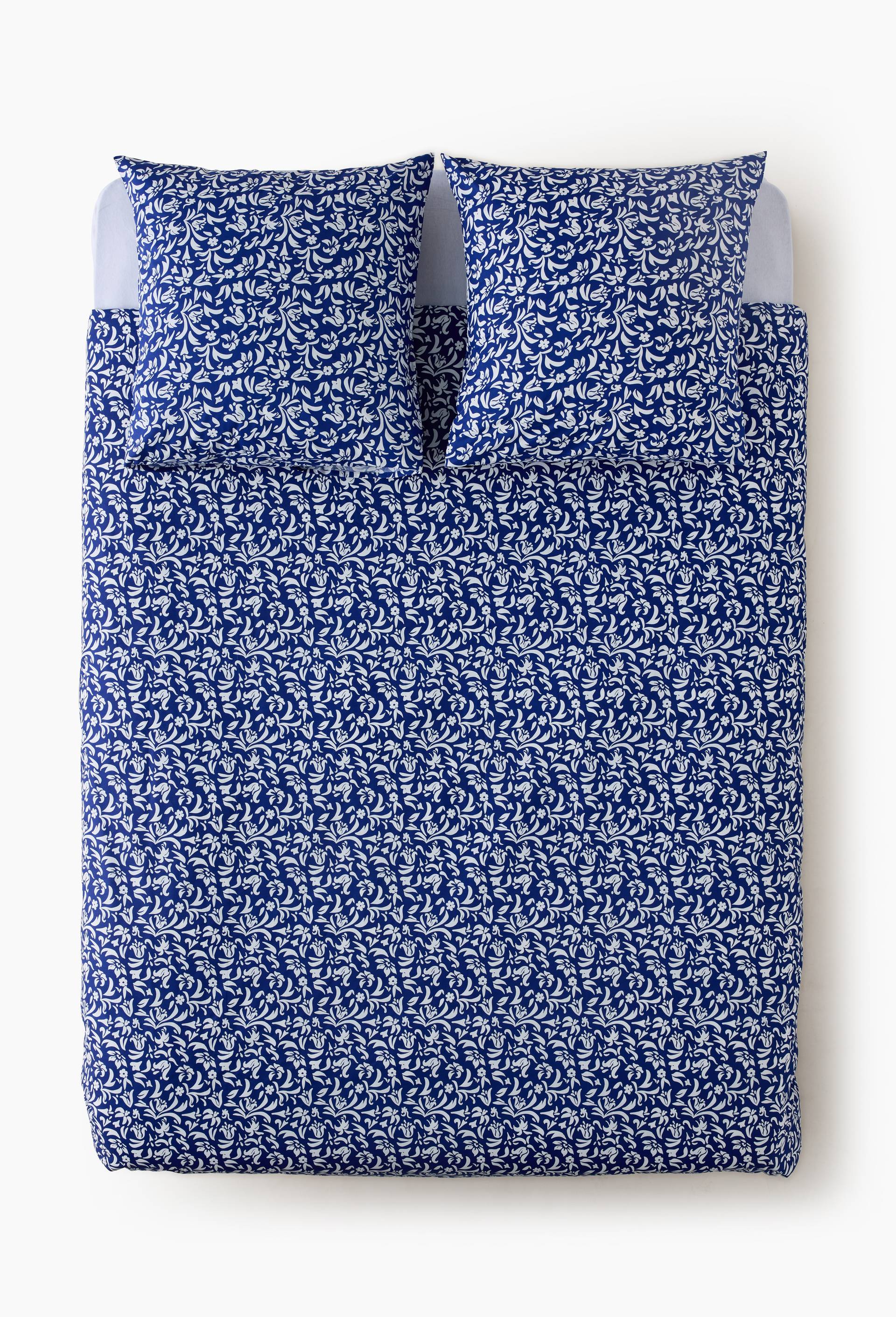 Lot housse de couette et taies d'oreillers carr&eacute;es, imprim&eacute;, 220x240cm, 100% coton bio 57 fils/cm2 , GOTS, Bleu, large image number 1.0