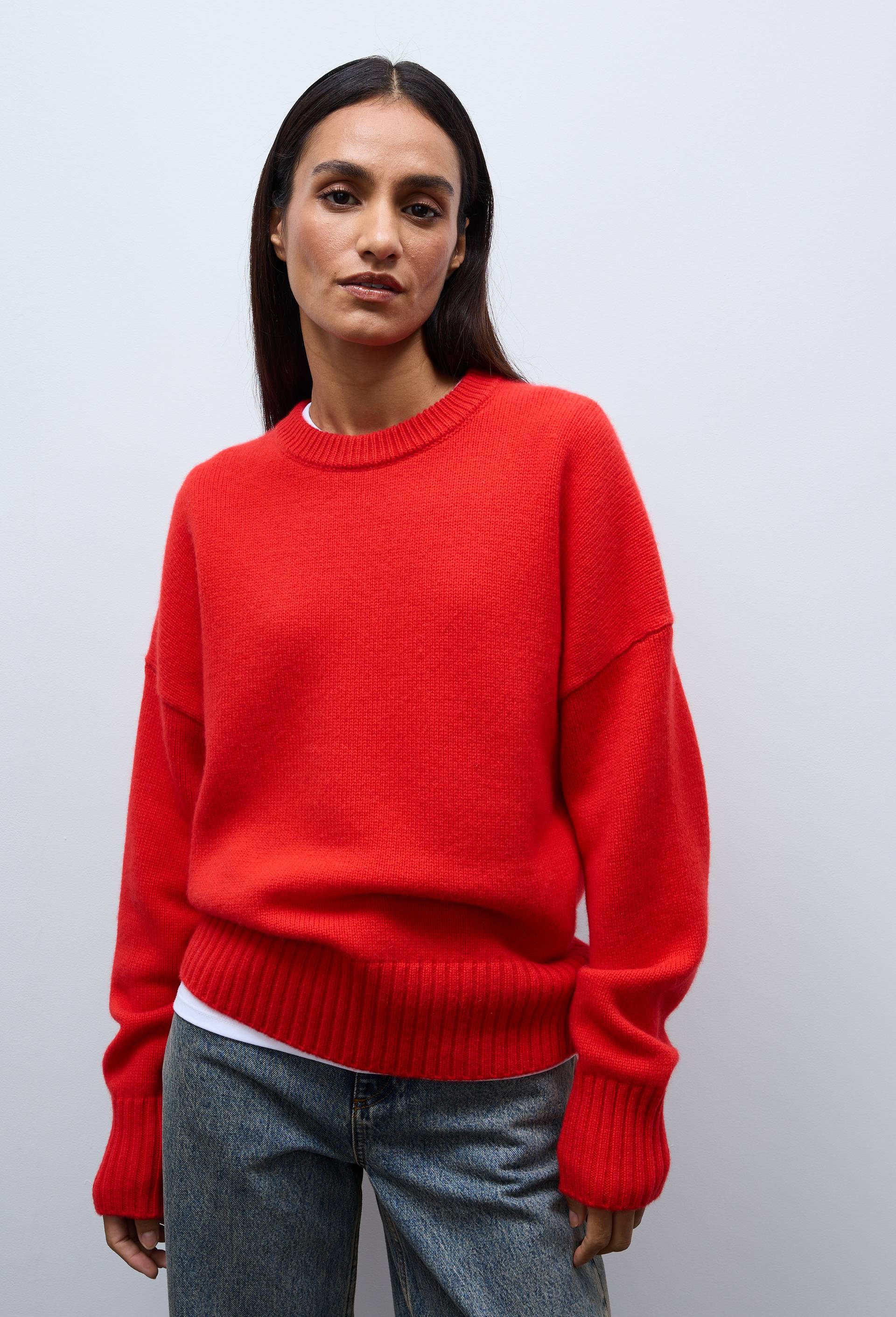 Pull uni col rond ample en 100% cachemire, Rouge, large image number 0