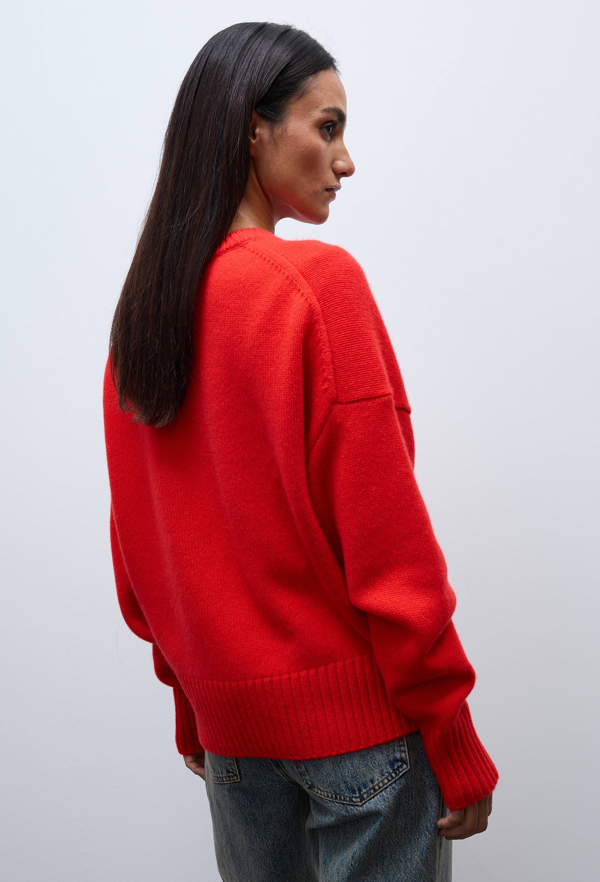 Pull uni col rond ample en 100% cachemire, Rouge, large image number 1