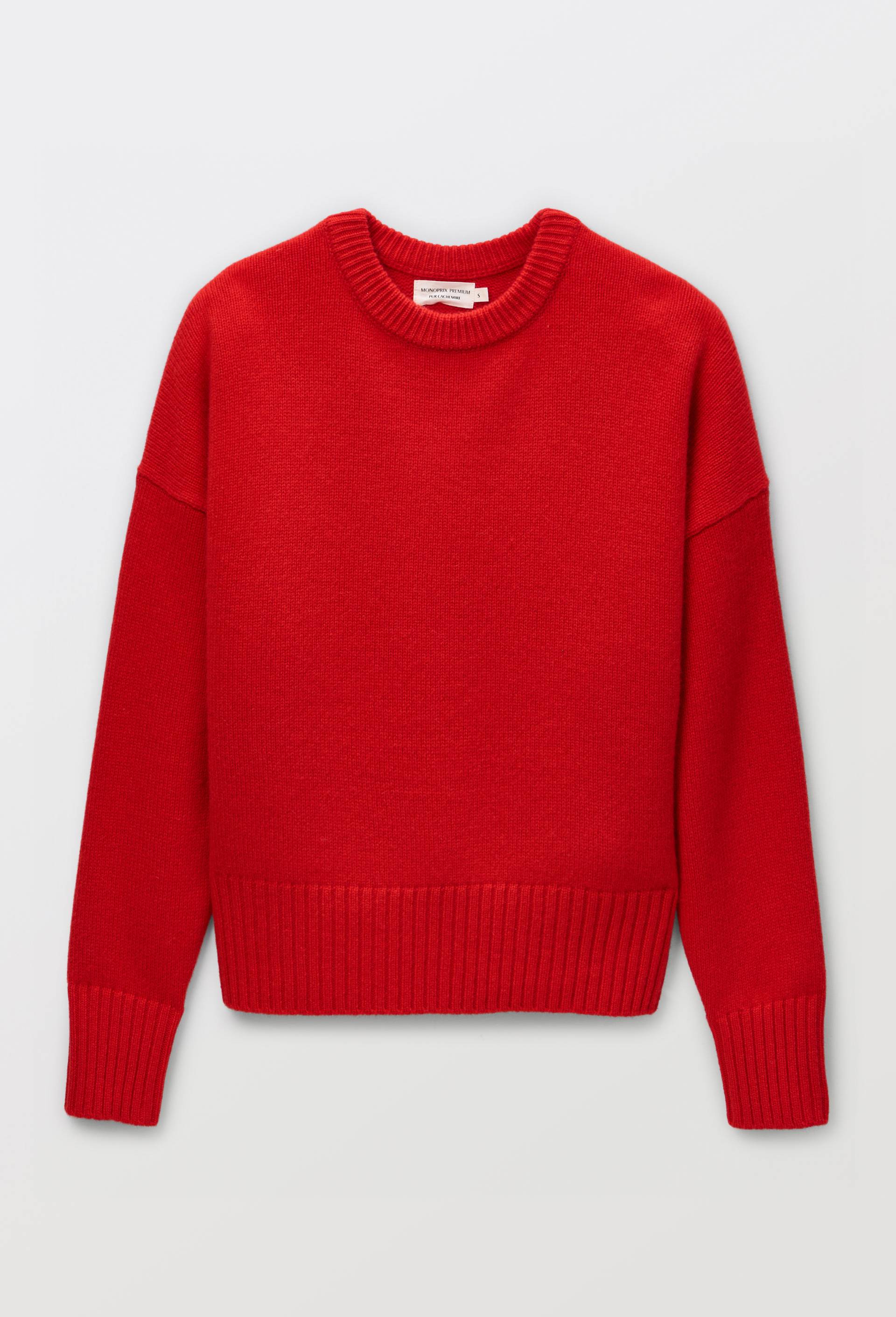 Pull uni col rond ample en 100% cachemire, Rouge, large image number 2.0